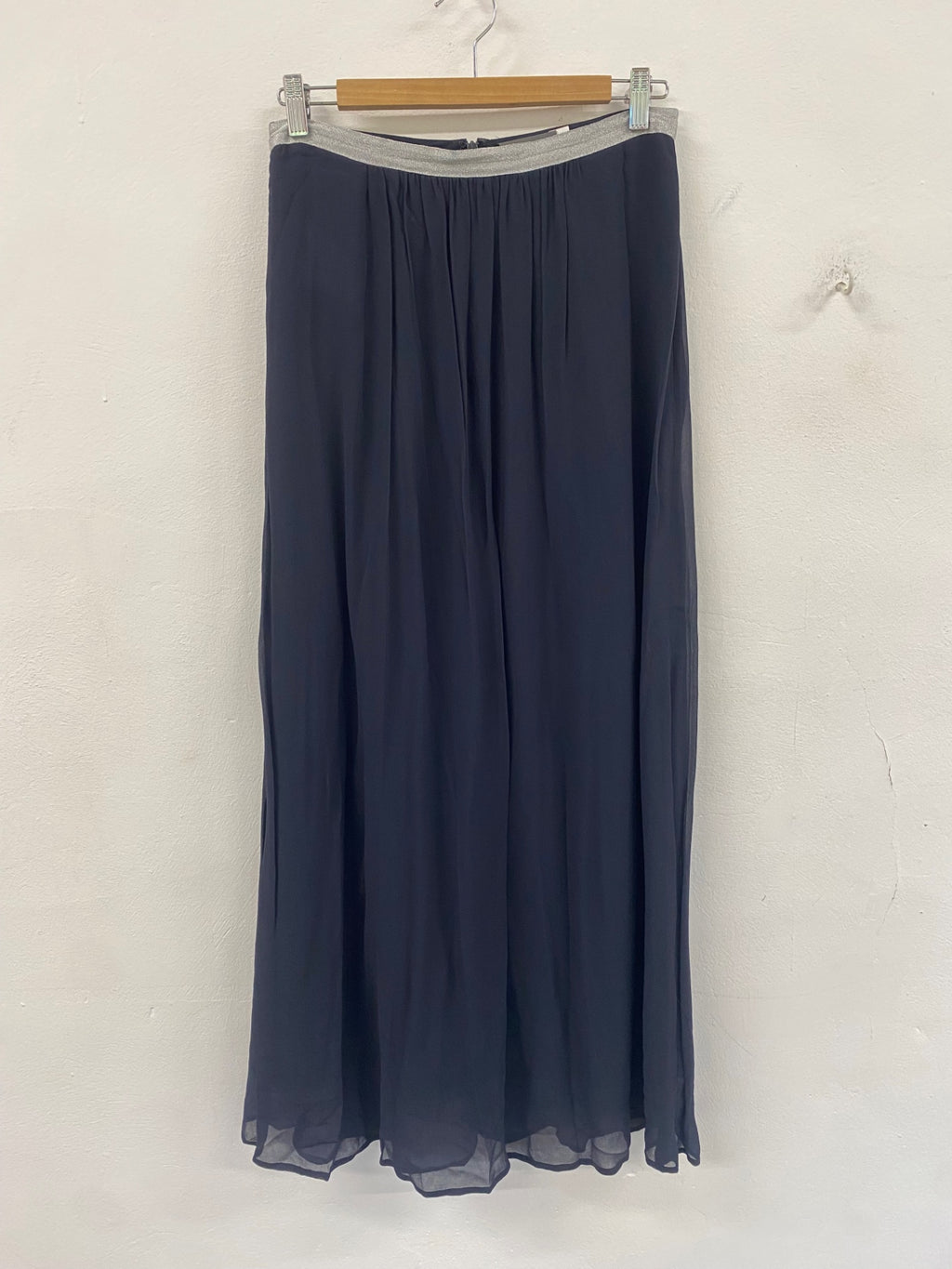 Fabulous Mint Velvet Maxi Skirt UK10 Navy silver lined sheer 