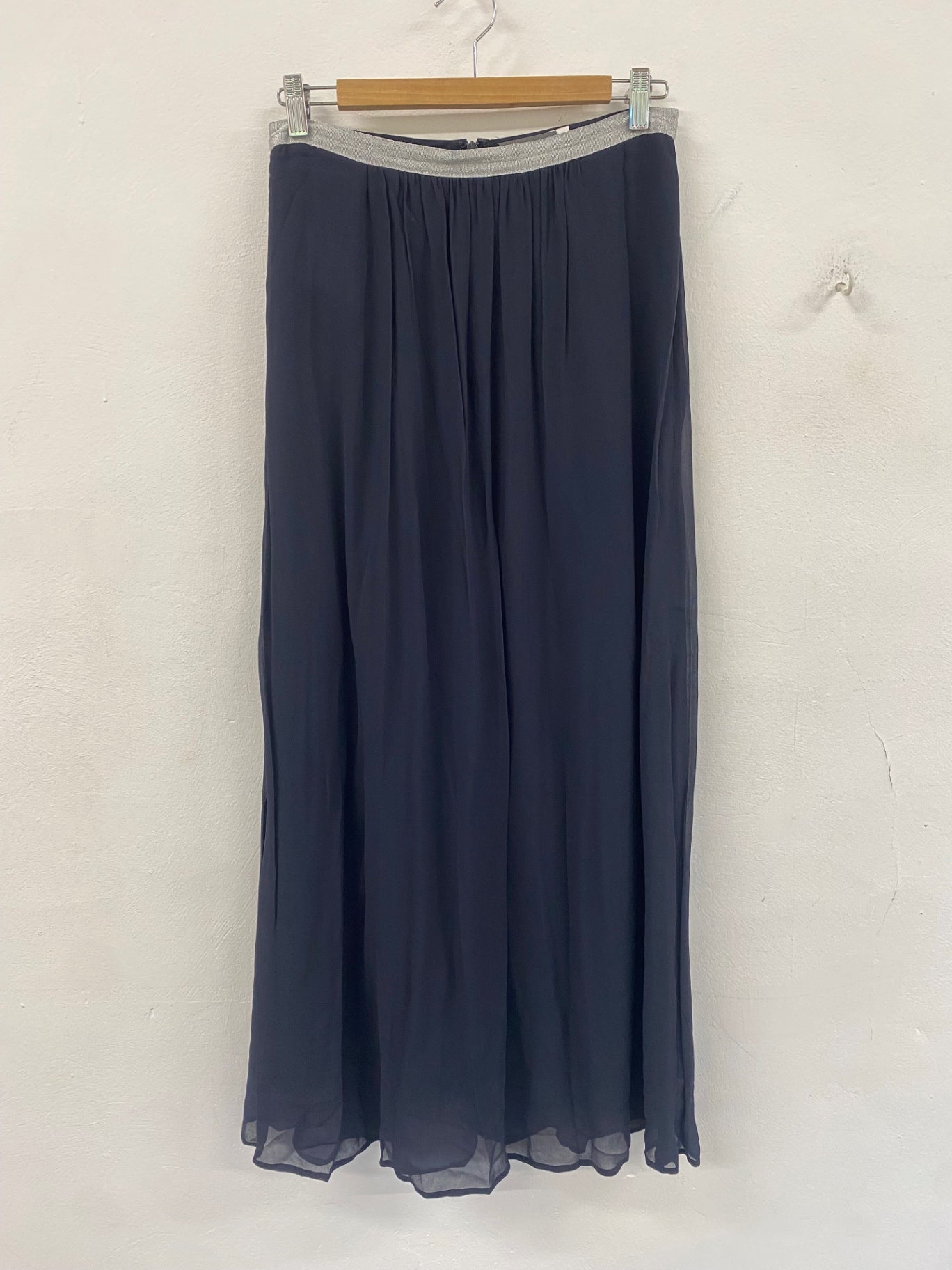 Fabulous Mint Velvet Maxi Skirt UK10 Navy silver lined sheer 