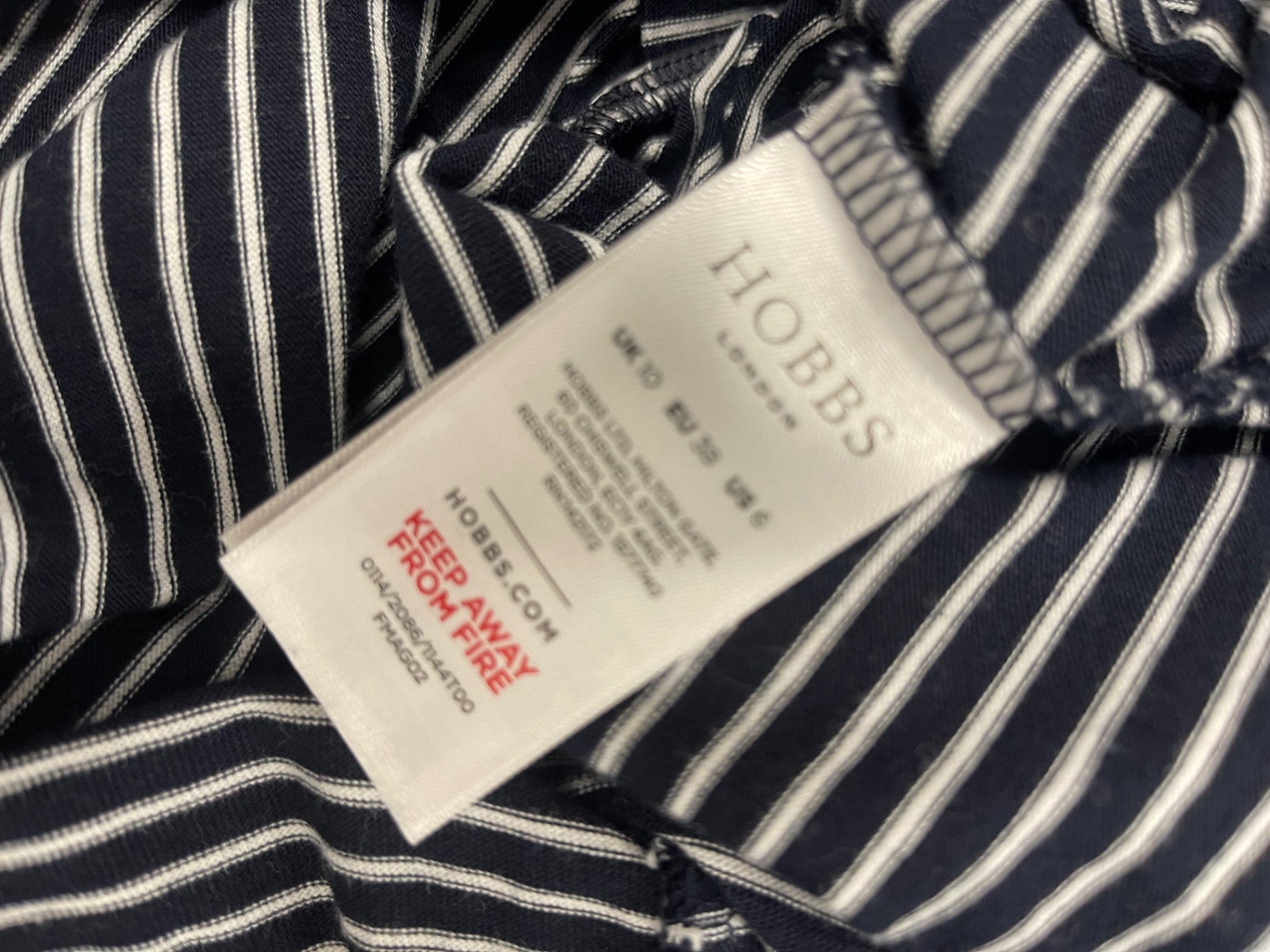 Fabulous Hobbs NW3 Dress Uk 10 Navy and White CH600
