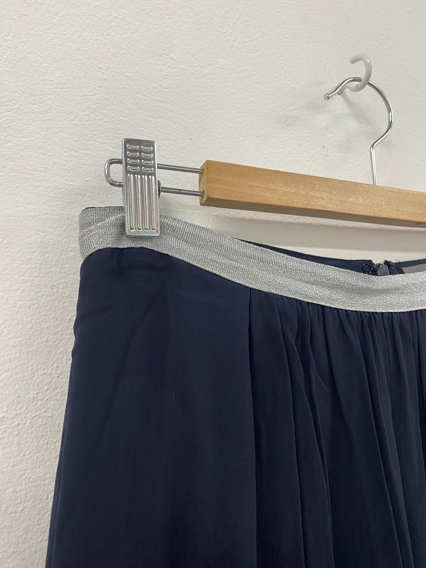 Fabulous Mint Velvet Maxi Skirt UK10 Navy silver lined sheer 