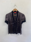 Fabulous Rene Derhy K Y2K vintage Blouse S Gray Pure silk ruffle trim CH600