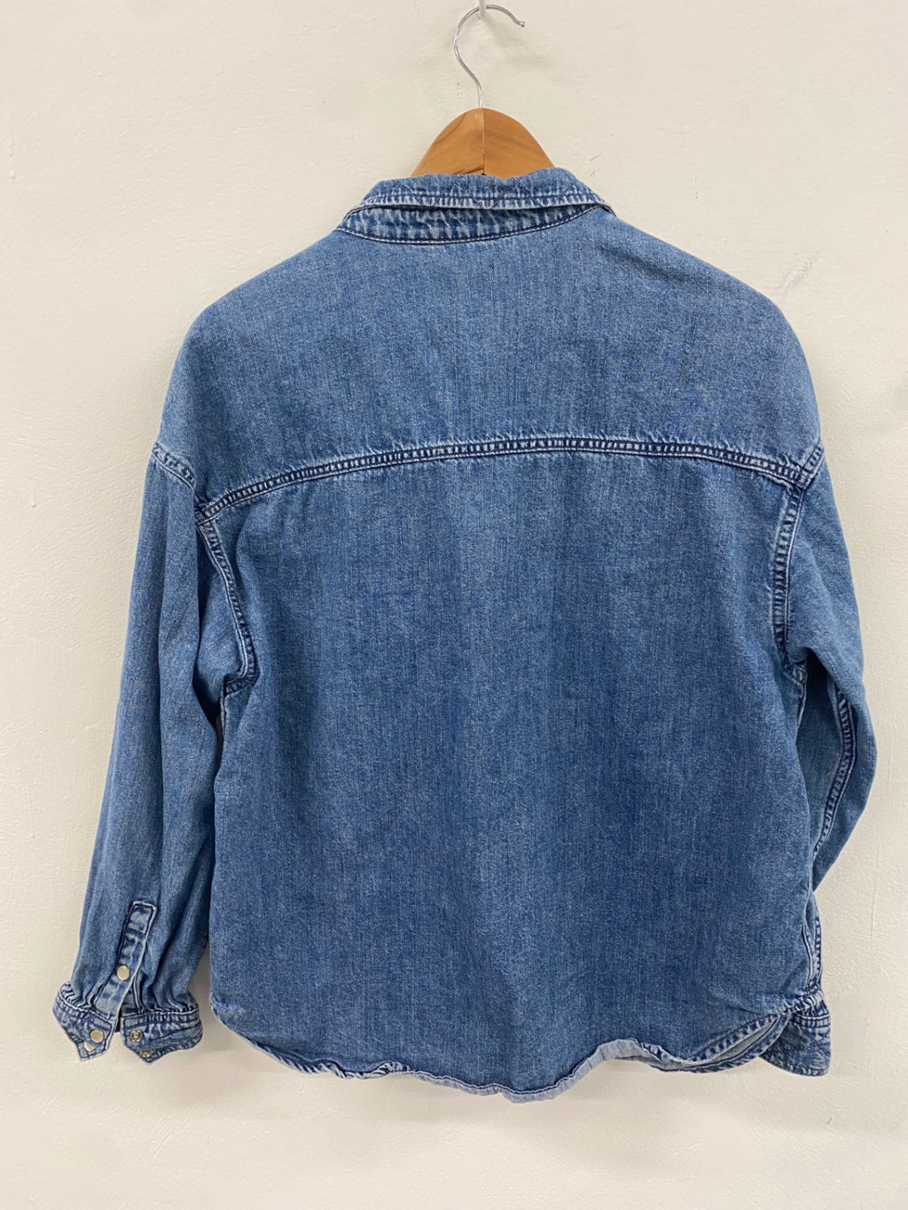 Fabulous Next Denim Shirt M Blue western pearl snap buttons cowboy CH600