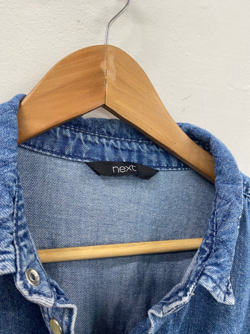 Fabulous Next Denim Shirt M Blue western pearl snap buttons cowboy CH600