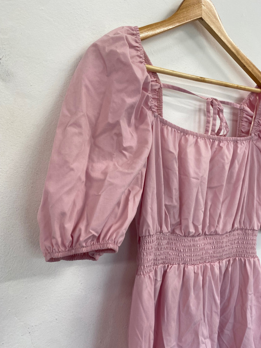 Gorgeous River Island pink puff sleeve boho midaxi cotton dress UK18 DF583