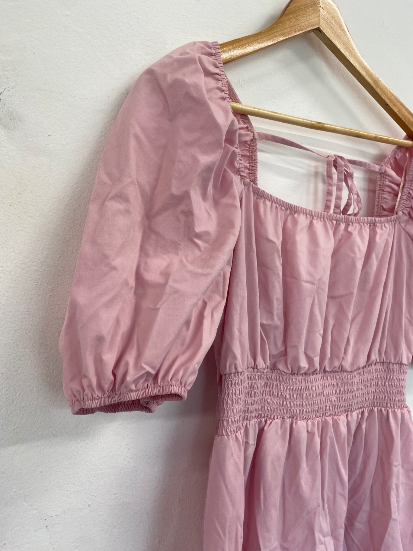 Gorgeous River Island pink puff sleeve boho midaxi cotton dress UK18 DF583
