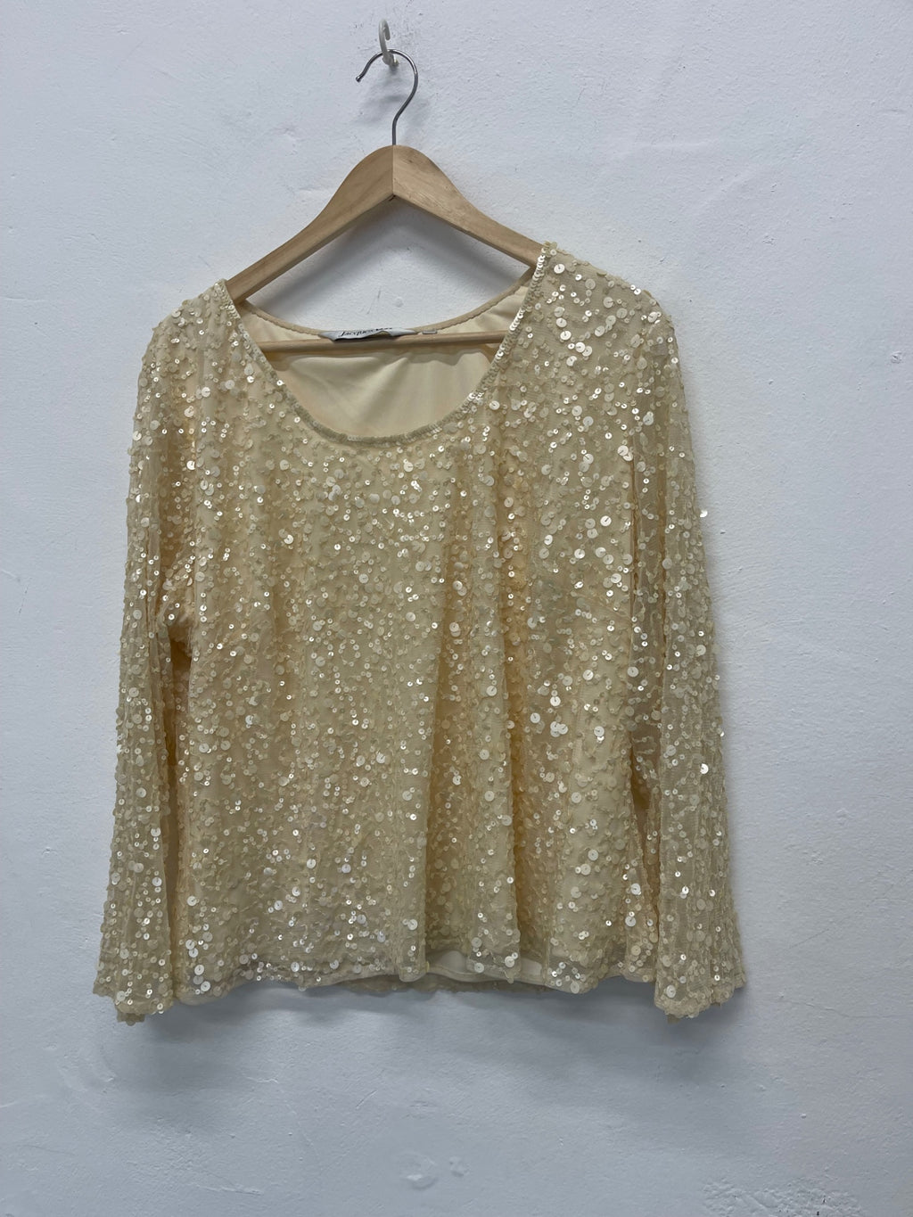 Fabulous Jacques Vert sequin  Blouse UkXL Cream/Beige Party occasion AS602