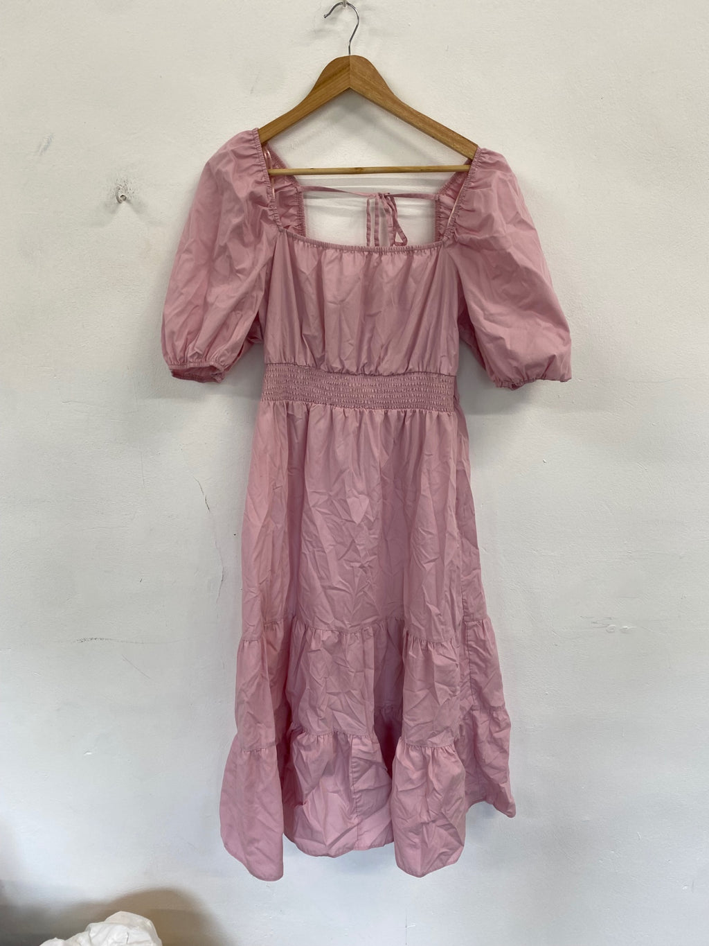 Gorgeous River Island pink puff sleeve boho midaxi cotton dress UK18 DF583