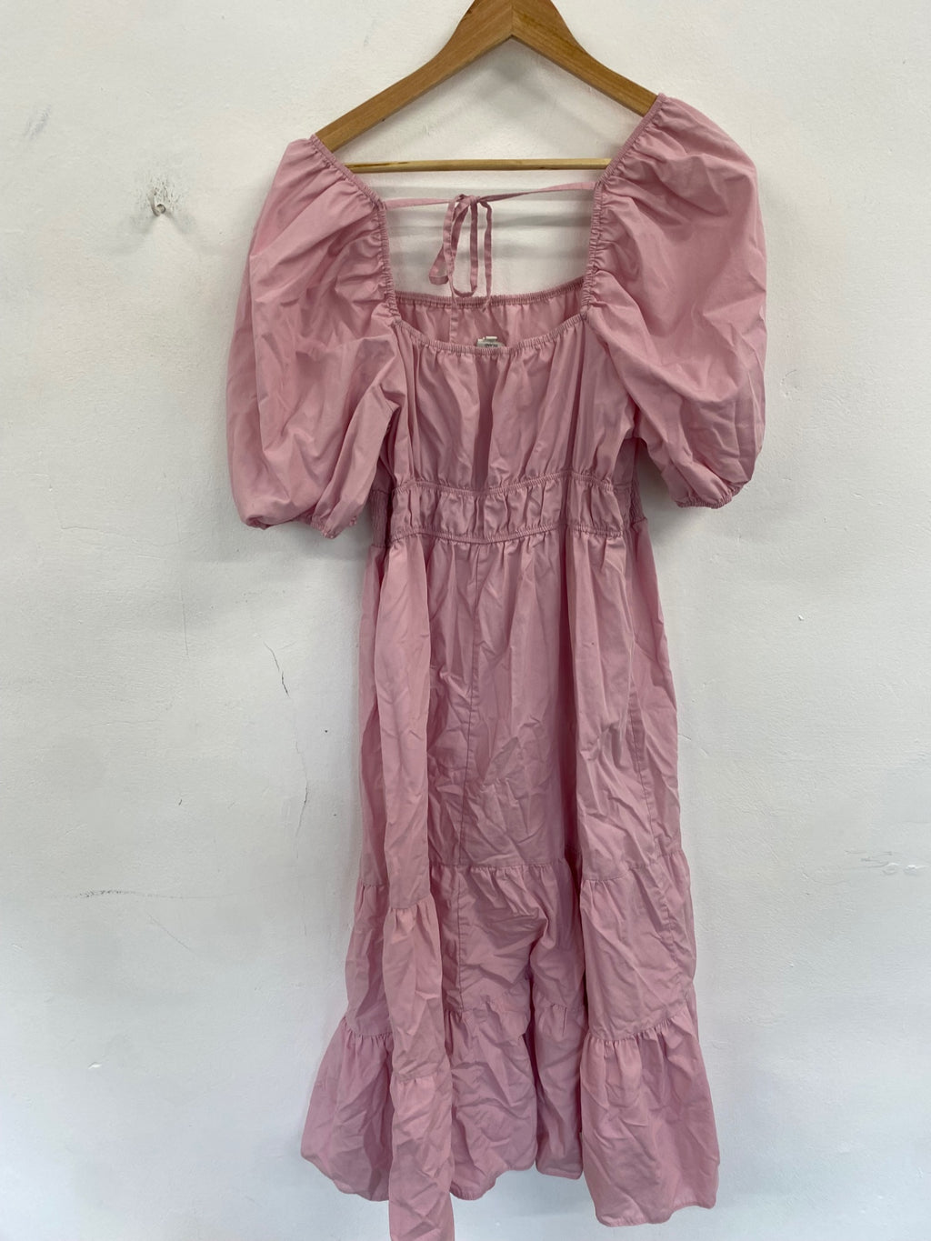 Gorgeous River Island pink puff sleeve boho midaxi cotton dress UK18 DF583