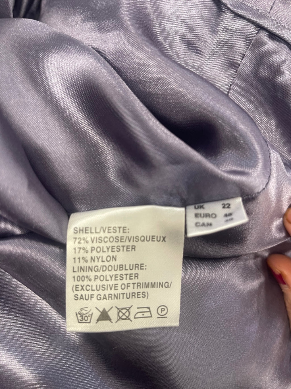 Fabulous Jacques Vert occasion MOB Suit UK22 Lilac Textured AS602