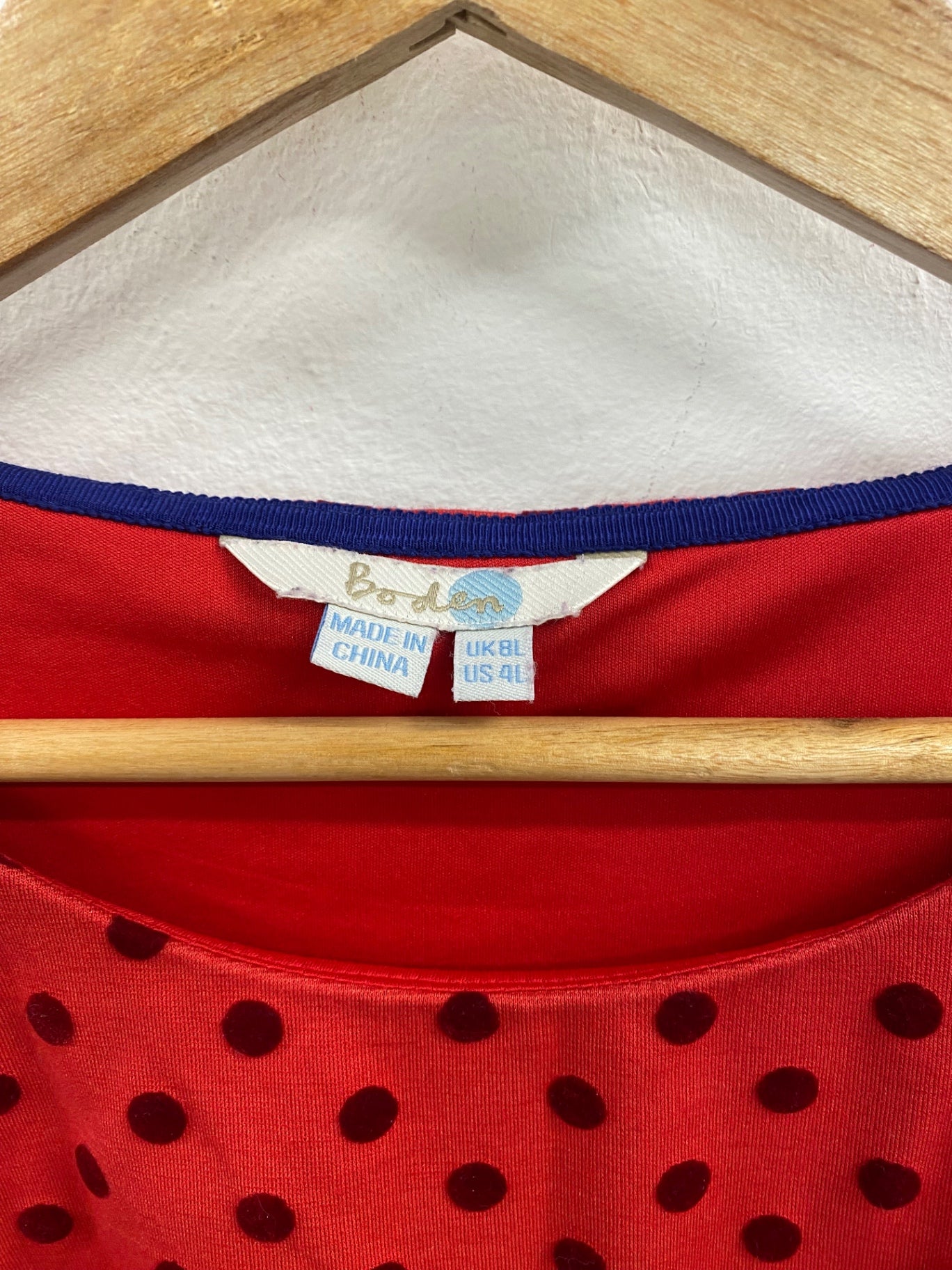 Gorgeous Boden red polka dress UK8L jersey casual day dress CH600