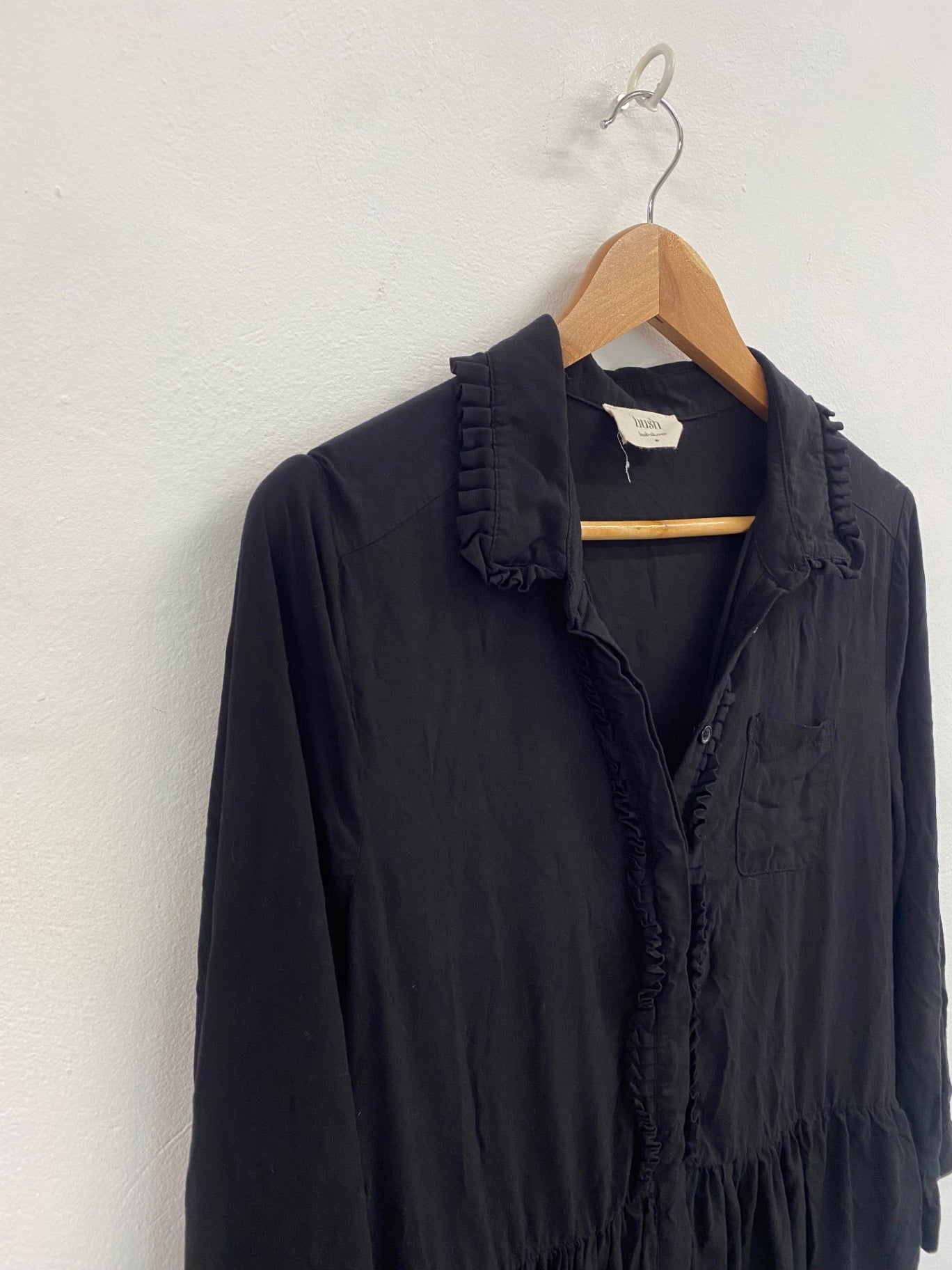 Gorgeous Hush ruffled shirt dress black UK10 soft summer Mediterranean chic CH600