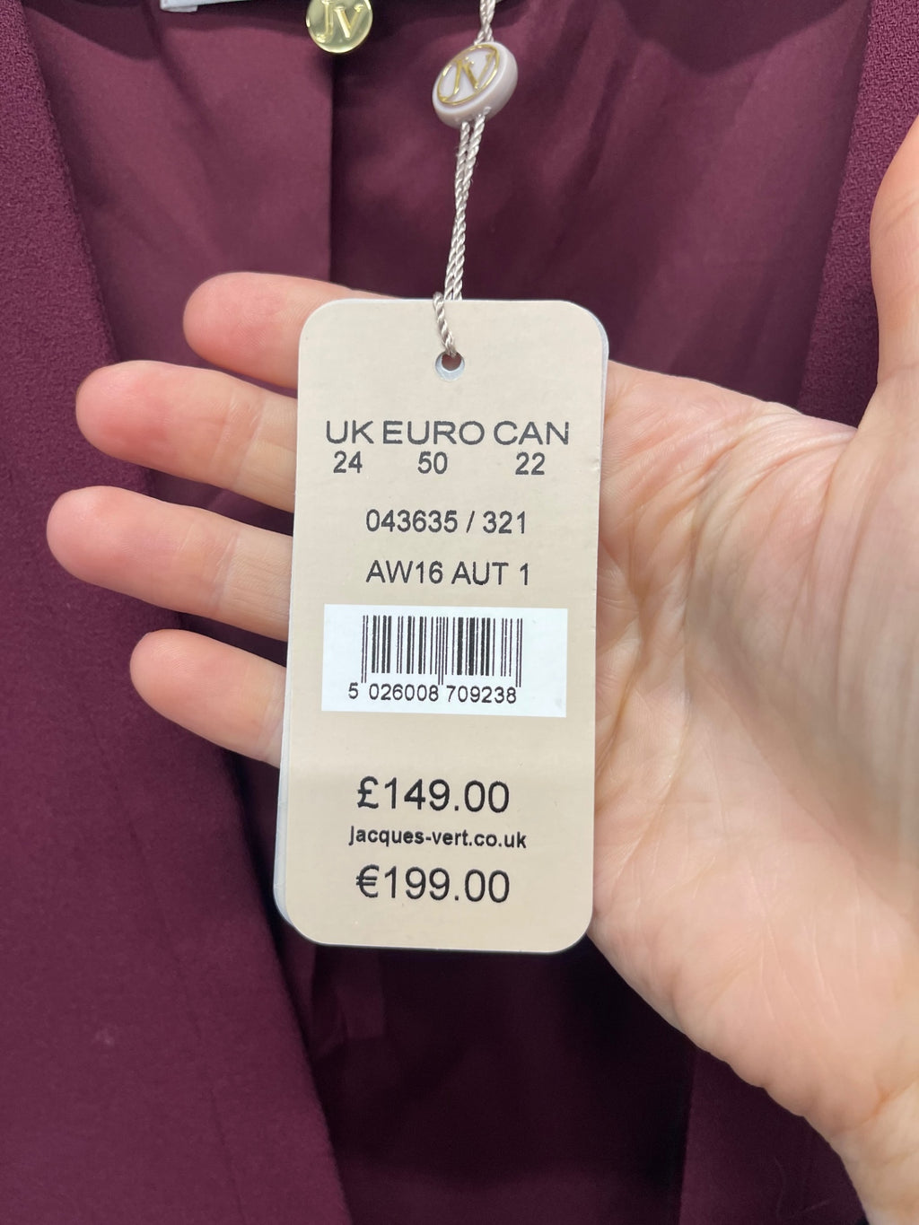Fabulous Jacques Vert occasion Jacket UK24 Burgundy new AS602