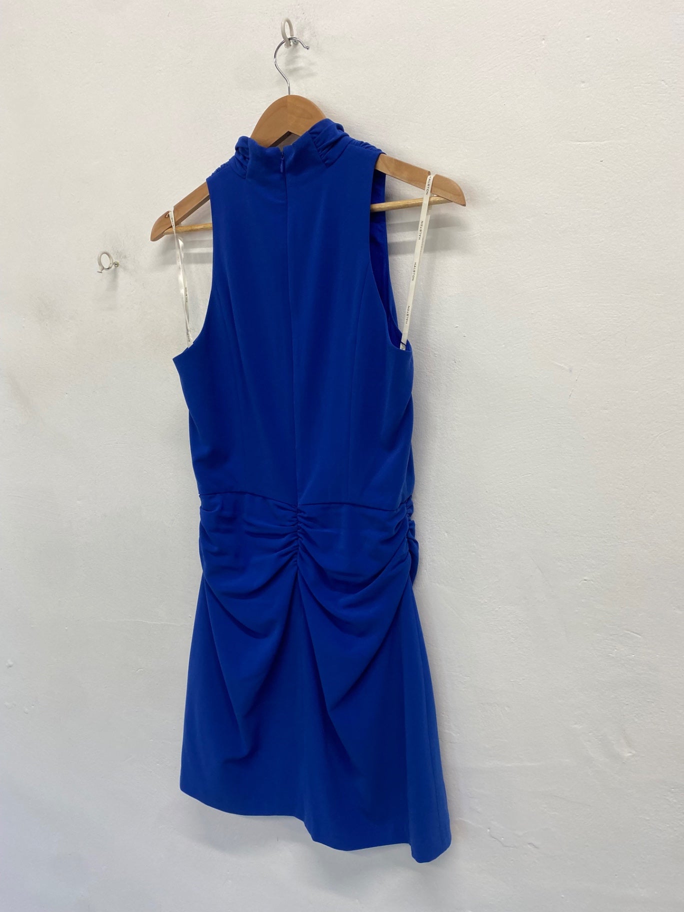 Fabulous Halston crepe cut out mini Dress Uk8 cobalt blue party JW603