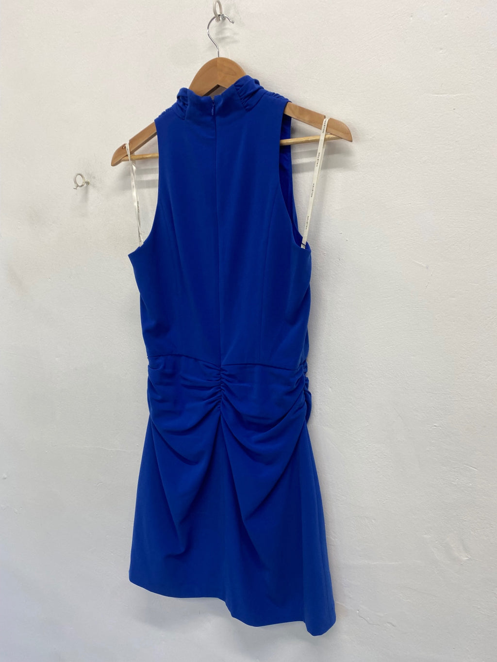 Fabulous Halston crepe cut out mini Dress Uk8 cobalt blue party JW603