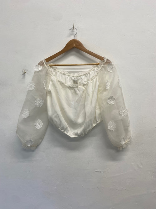 Fabulous Cami puff sleeve corset top appliqué sleeves UKL cream JW603