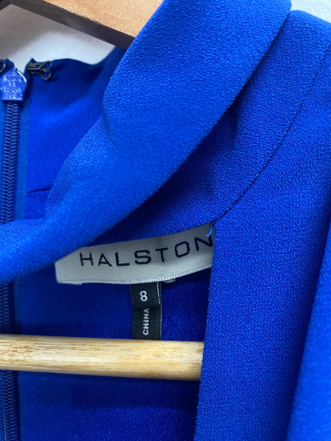 Fabulous Halston crepe cut out mini Dress Uk8 cobalt blue party JW603