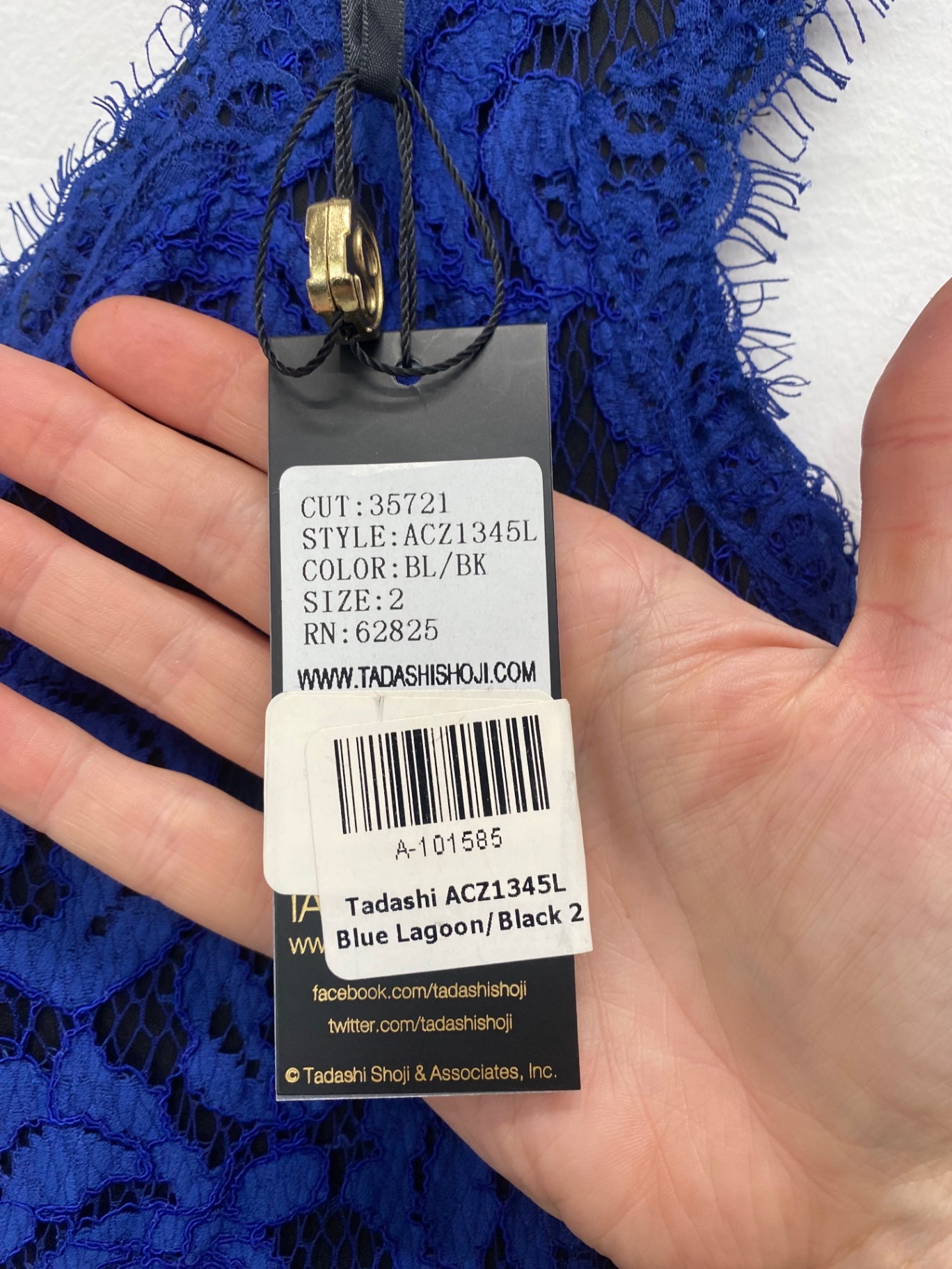 Fabulous Tadashi Shoji long evening Dress UK6-8 Blue Lace overlay JW603