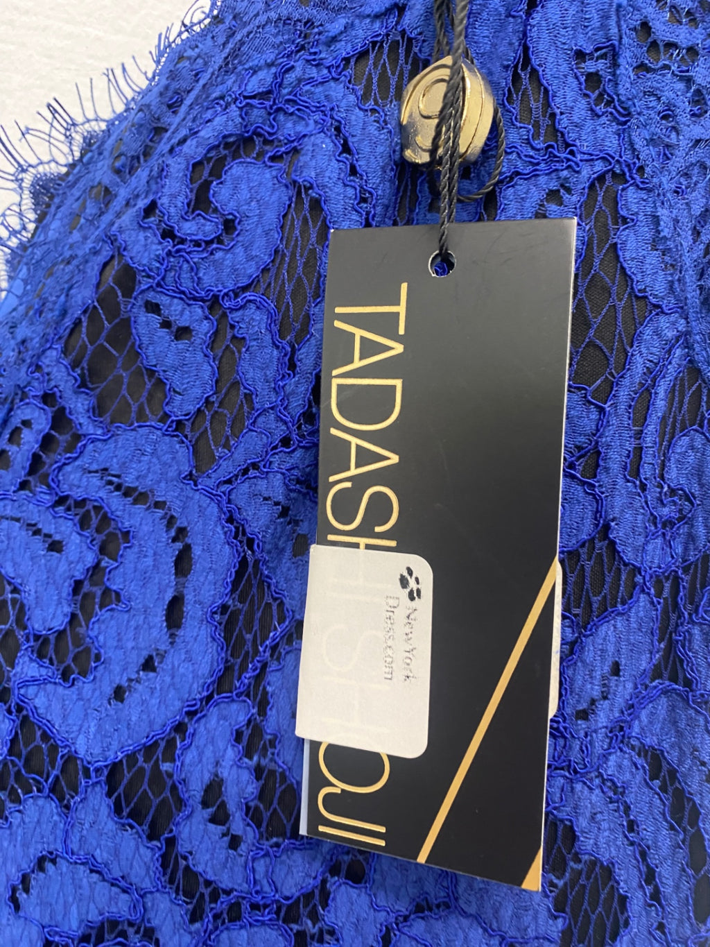 Fabulous Tadashi Shoji long evening Dress UK6-8 Blue Lace overlay JW603