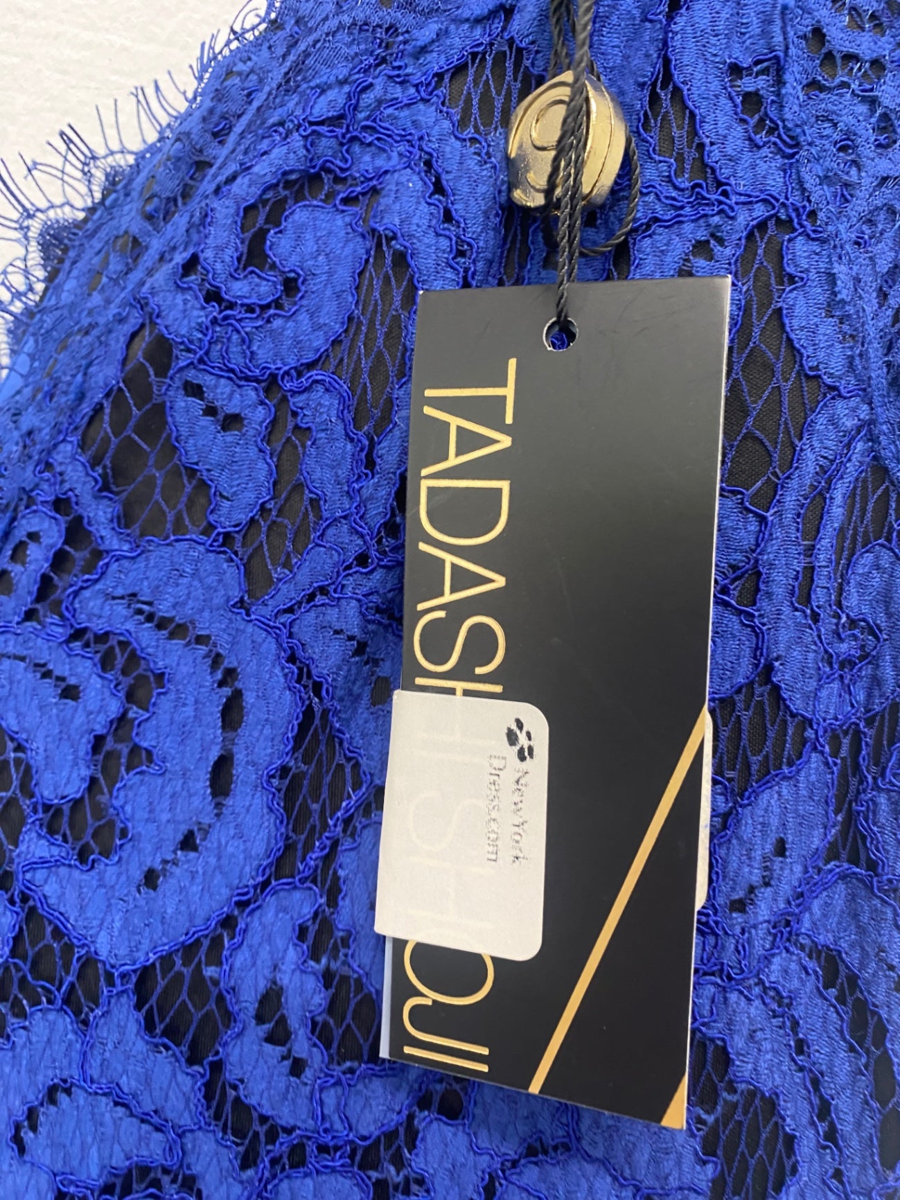 Fabulous Tadashi Shoji long evening Dress UK6-8 Blue Lace overlay JW603