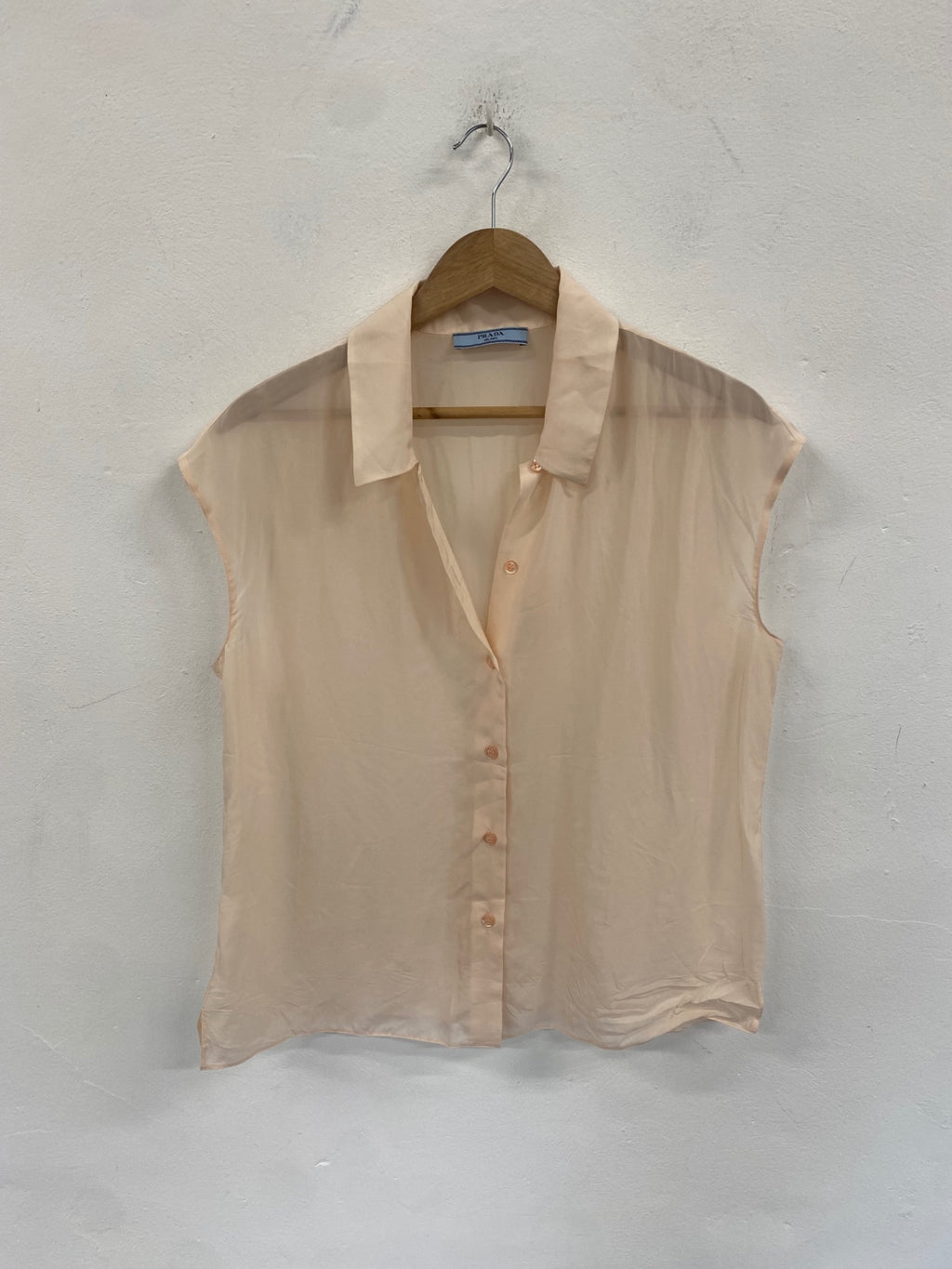 Fabulous PRADA Blouse IT44 UK12 Beige Peach satin semi sheer 
