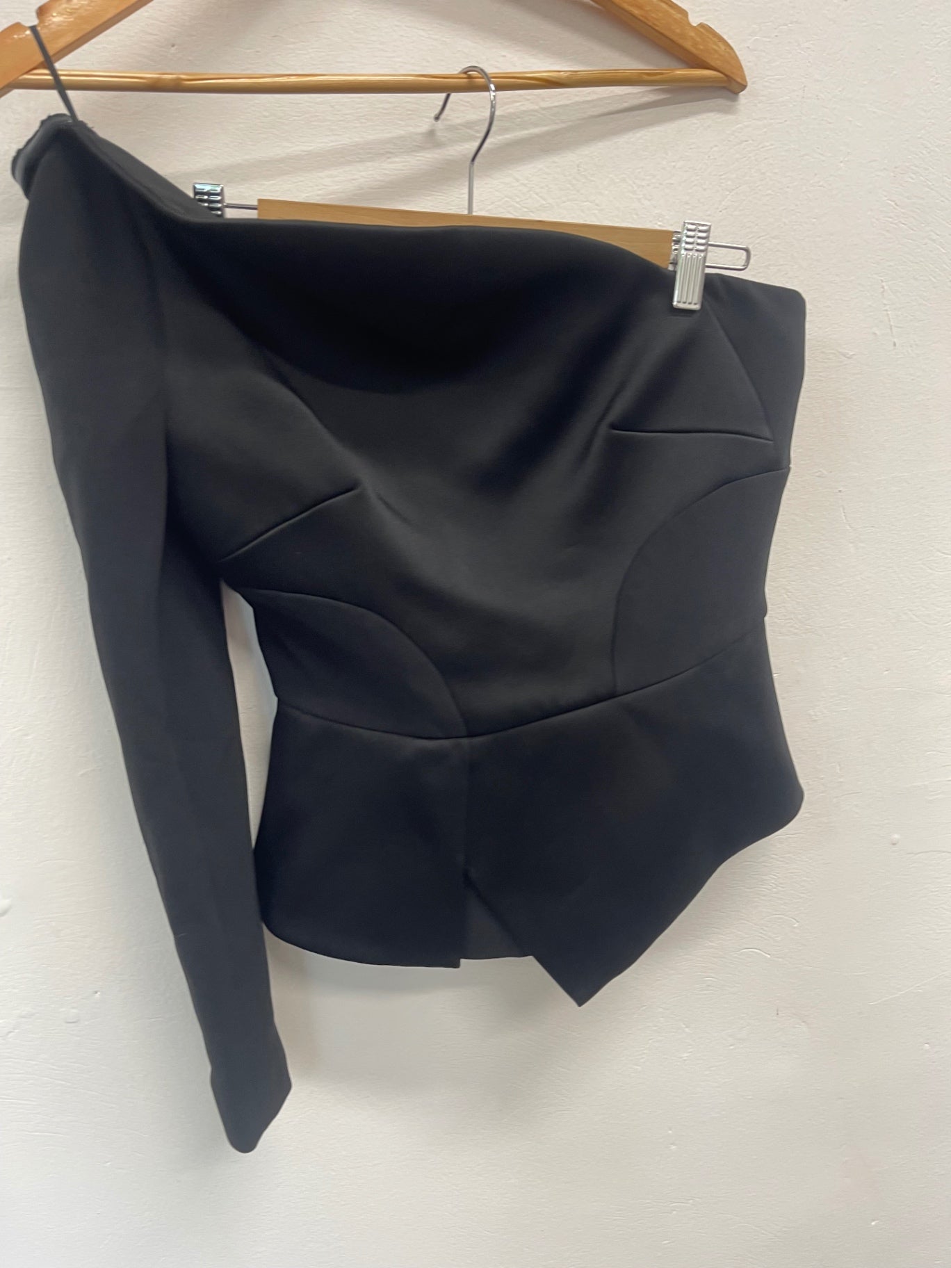 Fabulous ROLAND MOURET asymmetrical one sleeve corset Top UK12 Black JW603