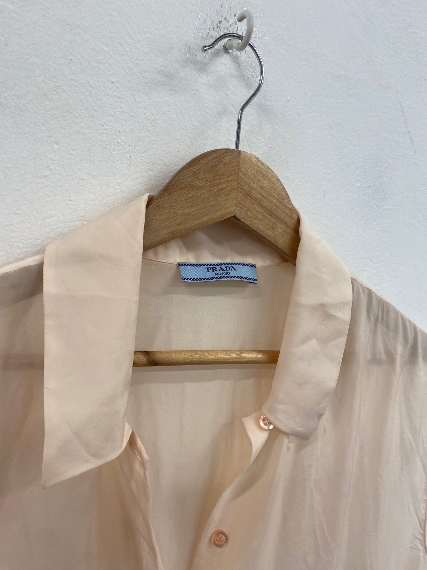 Fabulous PRADA Blouse IT44 UK12 Beige Peach satin semi sheer 