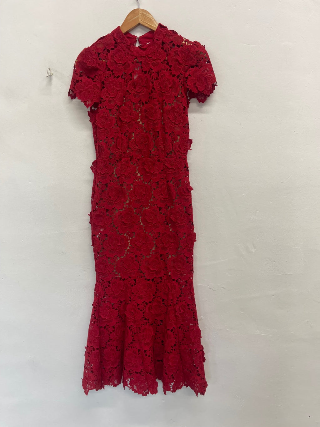 Fabulous self-portrait red flower lace evening Dress Uk8 Red JW603