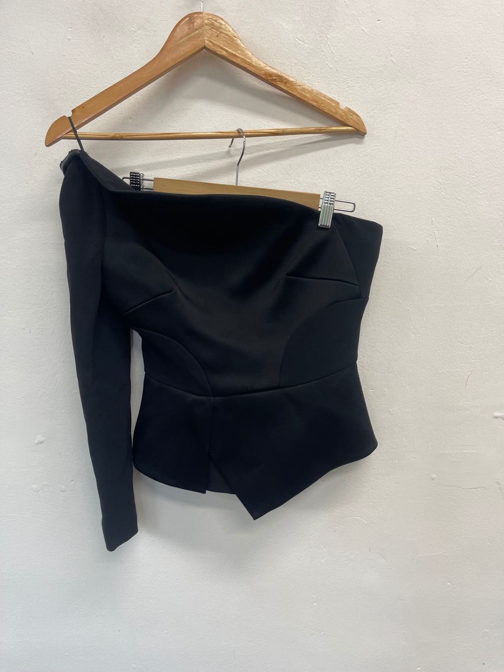 Fabulous ROLAND MOURET asymmetrical one sleeve corset Top UK12 Black JW603