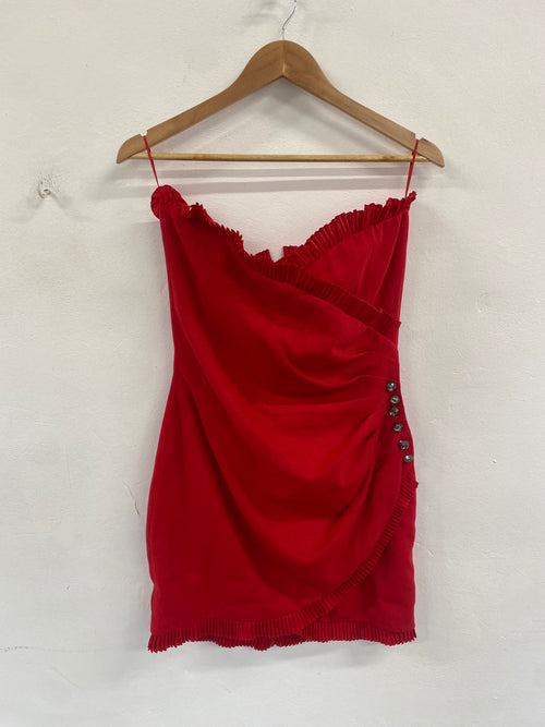 Fabulous Azzaro Cocktail Dress frill Happy classic UK12 Red JW603