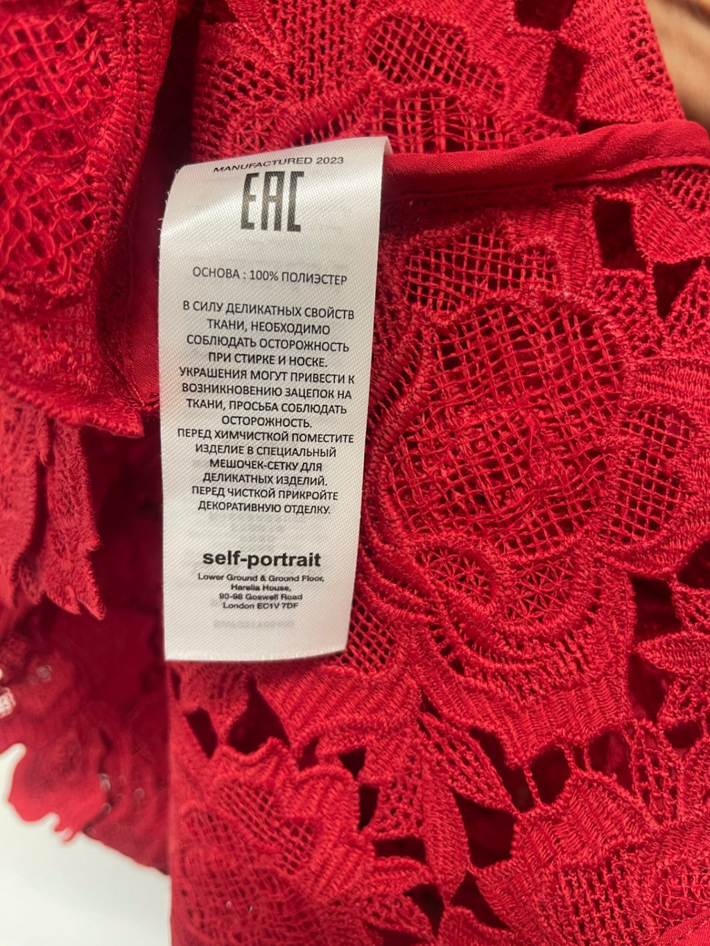 Fabulous self-portrait red flower lace evening Dress Uk8 Red JW603