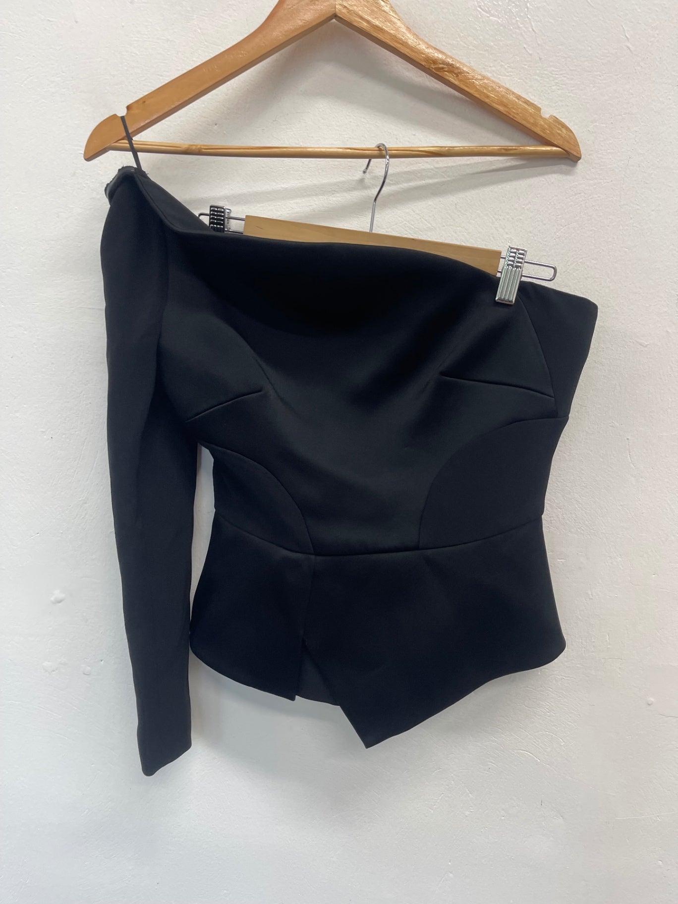 Fabulous ROLAND MOURET asymmetrical one sleeve corset Top UK12 Black JW603