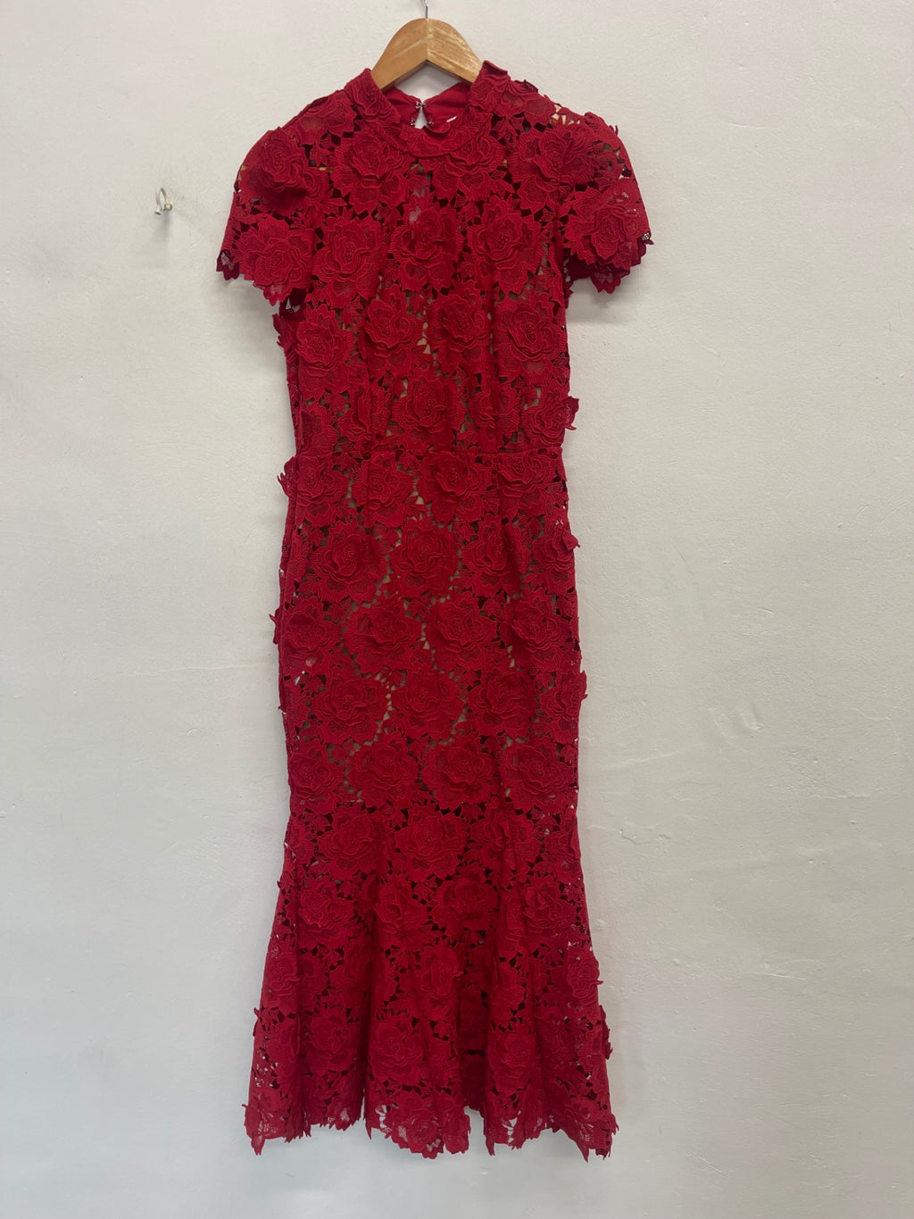Fabulous self-portrait red flower lace evening Dress Uk8 Red JW603