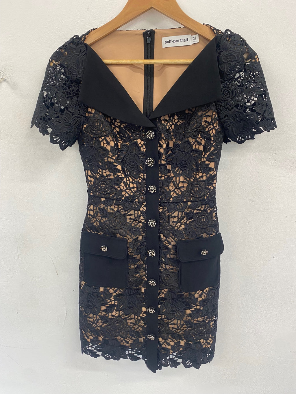 Gorgeous self-portrait black lace overlay mini dress  Cocktail Dress UK6 Black