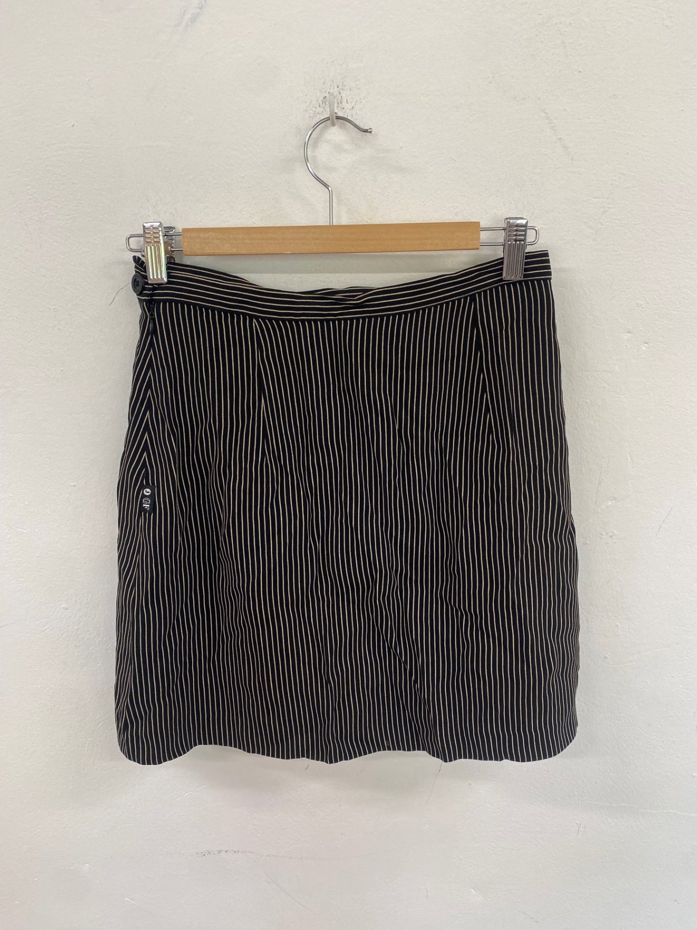 Vintage Gianfranco Ferre Jeans Mini Skirt UK12 Black and beige stripe KW605