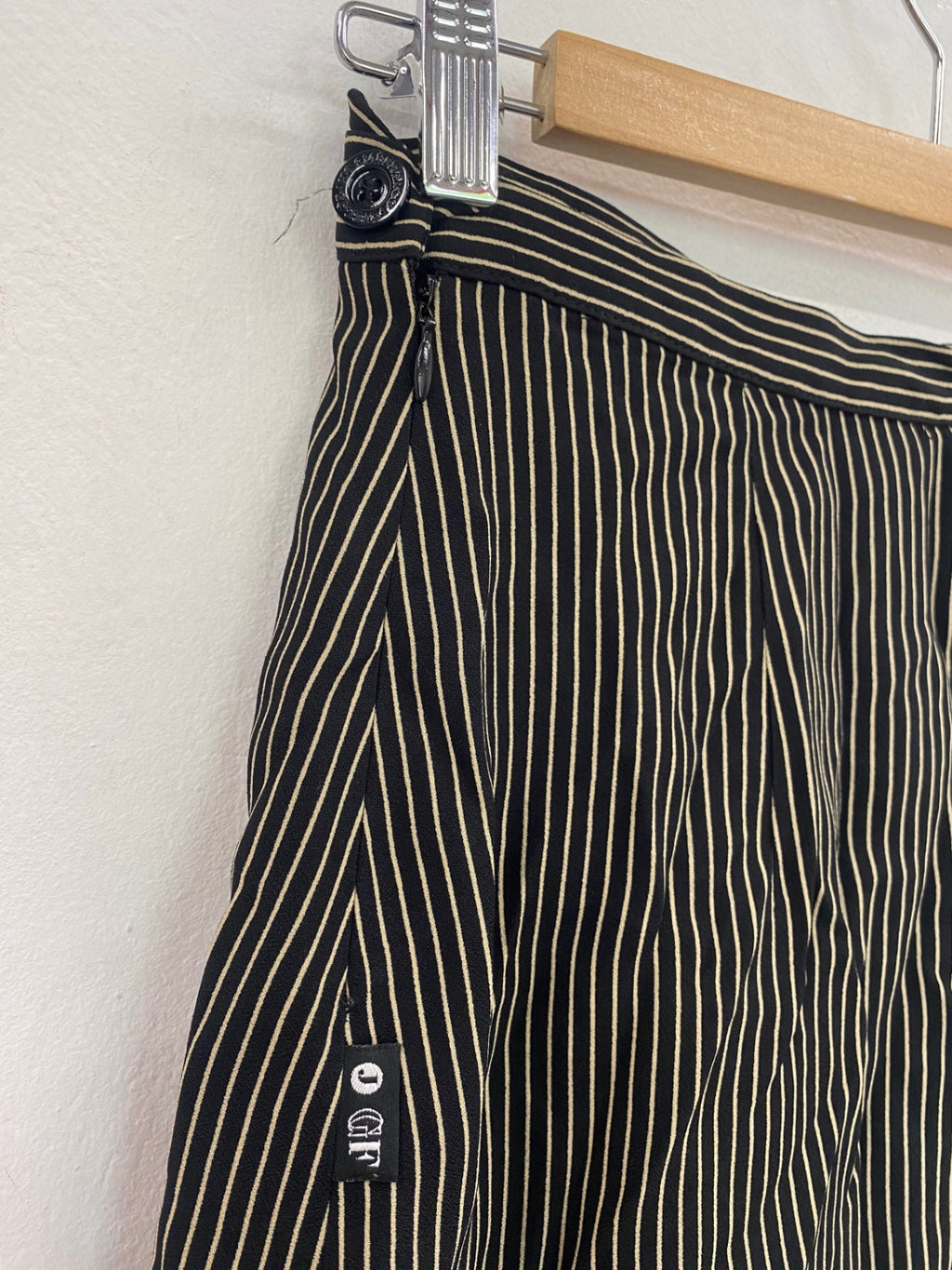 Vintage Gianfranco Ferre Jeans Mini Skirt UK12 Black and beige stripe KW605