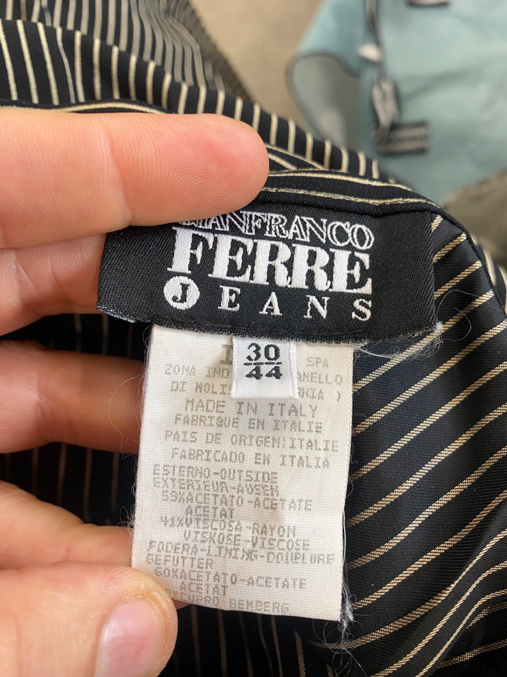 Vintage Gianfranco Ferre Jeans Mini Skirt UK12 Black and beige stripe KW605
