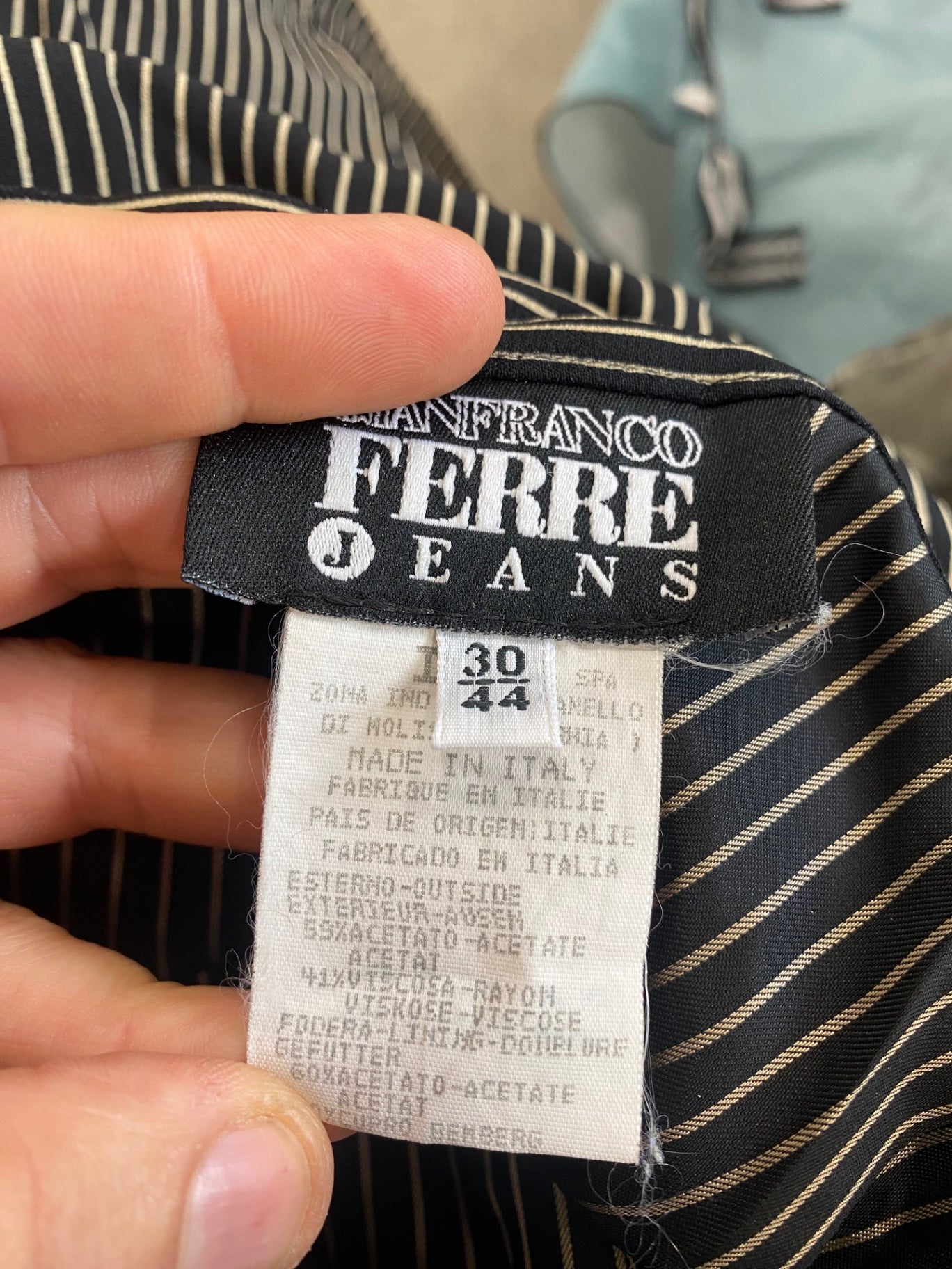 Vintage Gianfranco Ferre Jeans Mini Skirt UK12 Black and beige stripe KW605