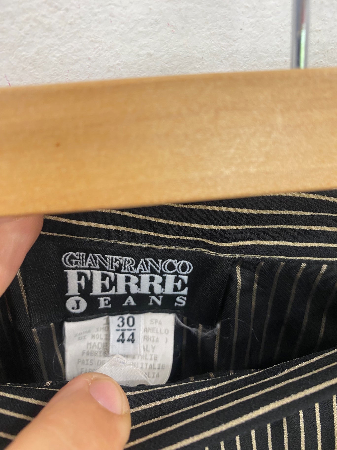 Vintage Gianfranco Ferre Jeans Mini Skirt UK12 Black and beige stripe KW605