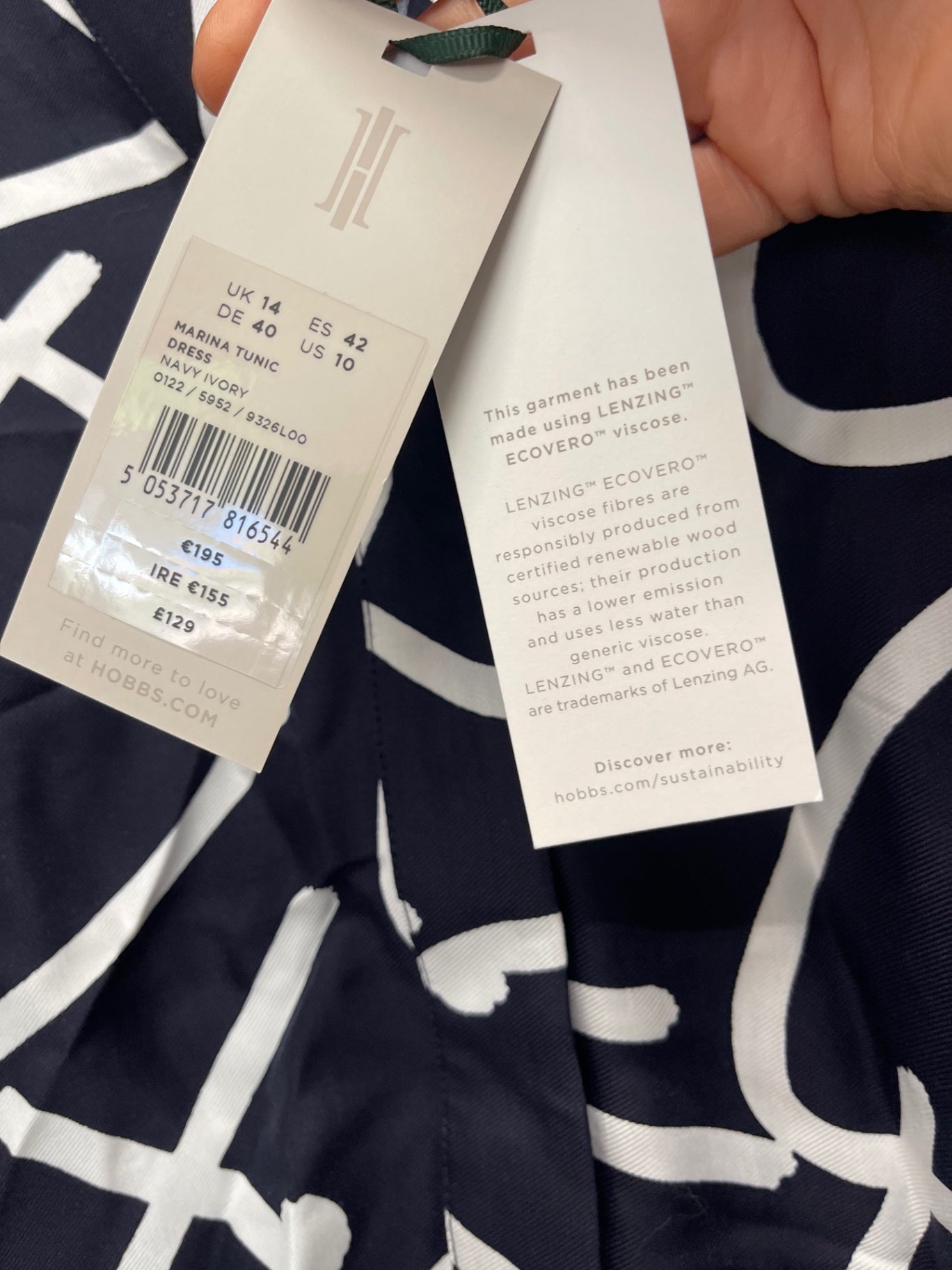 Fabulous Hobbs Marina abstract classic Dress UK14 Navy new KW605