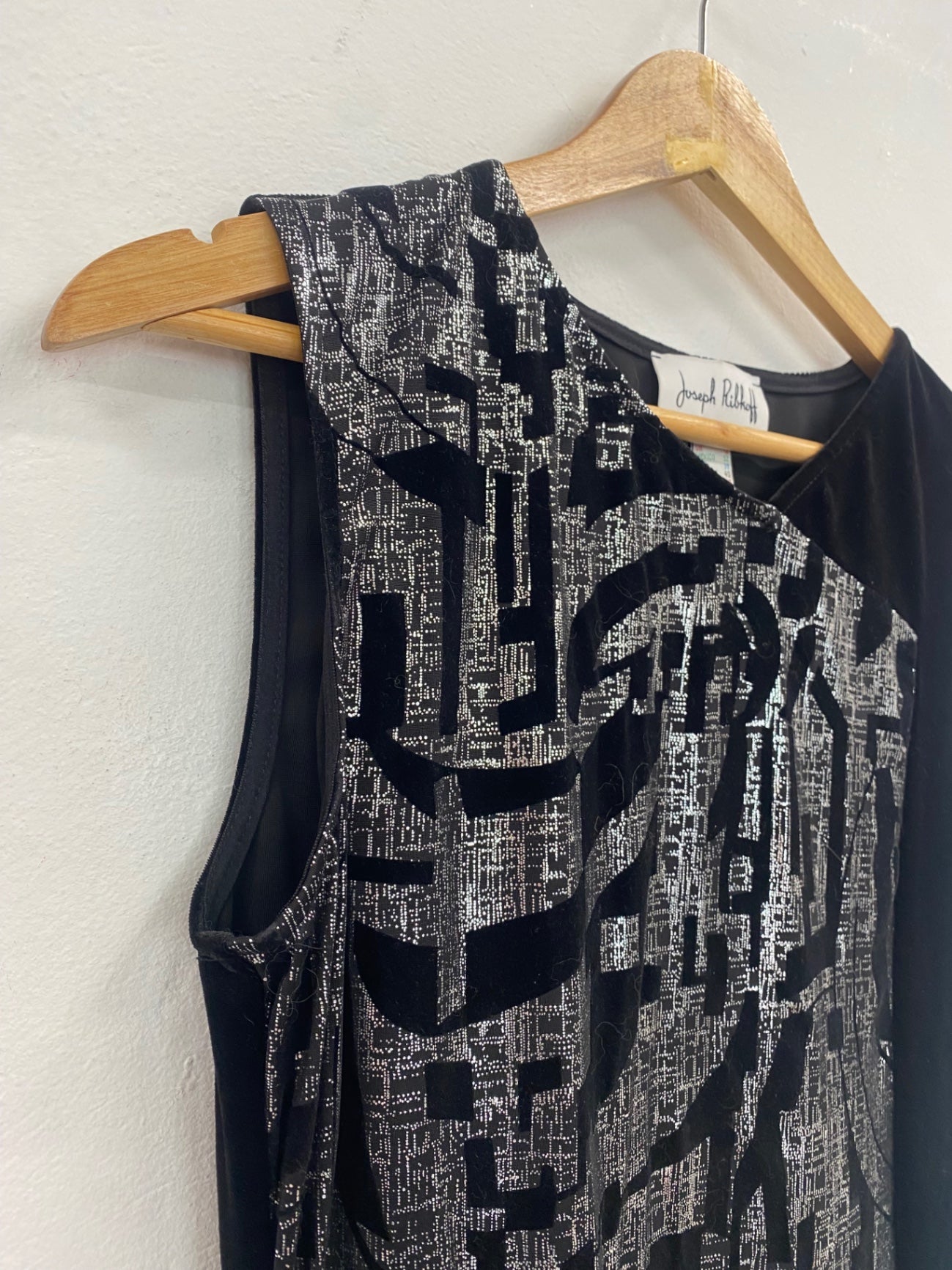 Fabulous Joseph Ribkoff Dress UK12 Black & Silver velvet KW605