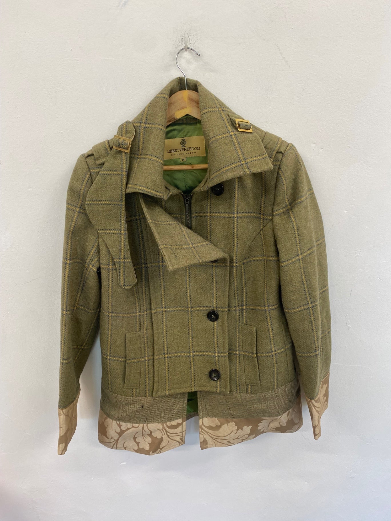 Fabulous Liberty Freedom Field Jacket Tweed UK14 Green Tweed country chic Duchess Punk KW605
