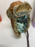 Fabulous Kakadu Flying Cap S Brown leather faux fur Trapper ear flaps KW605