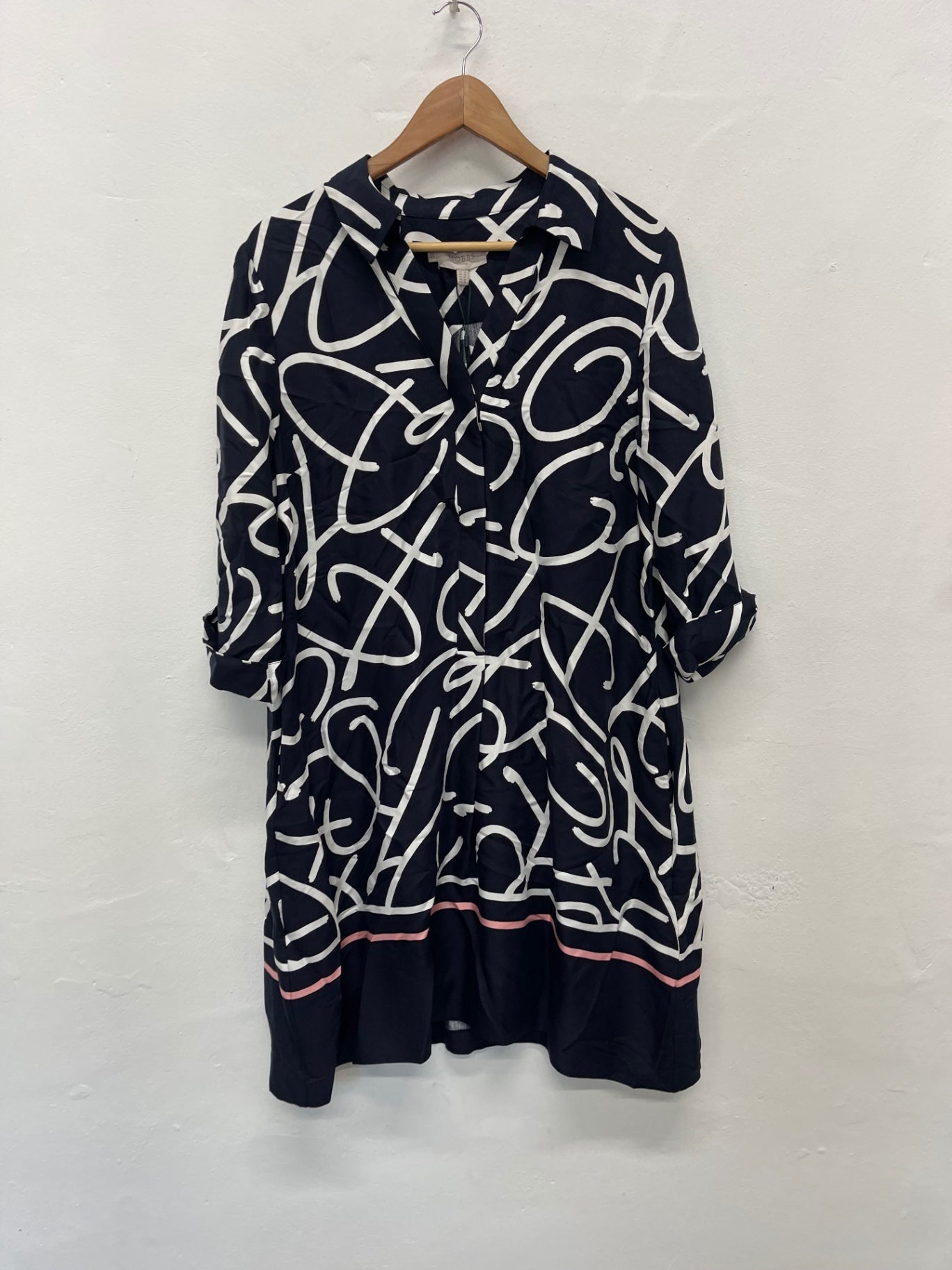Fabulous Hobbs Marina abstract classic Dress UK14 Navy new KW605