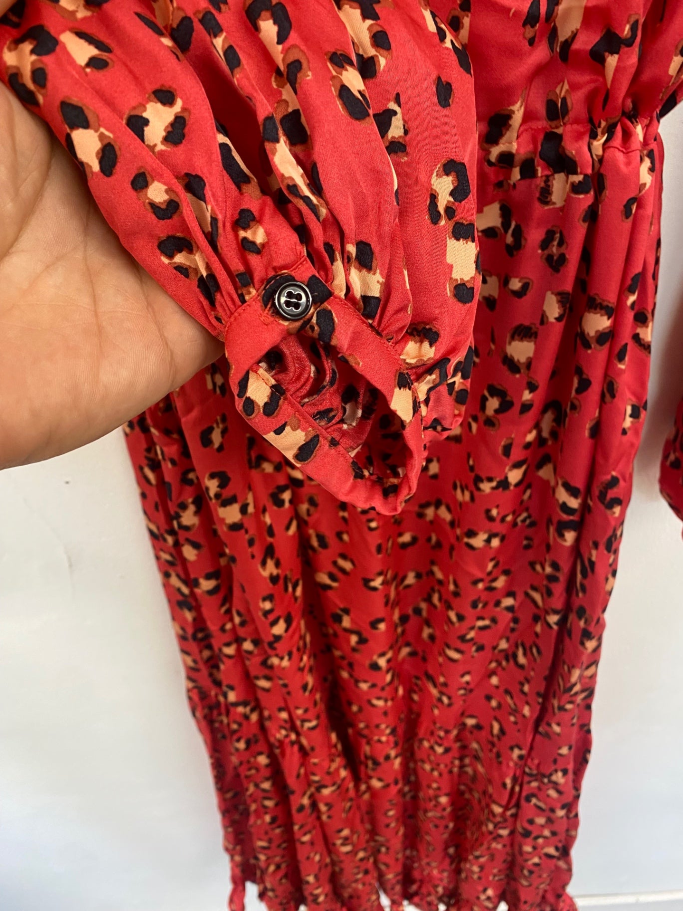 Fabulous MUNTHE Maxi Dress UK12 Coral tiered animal leopard print KW605