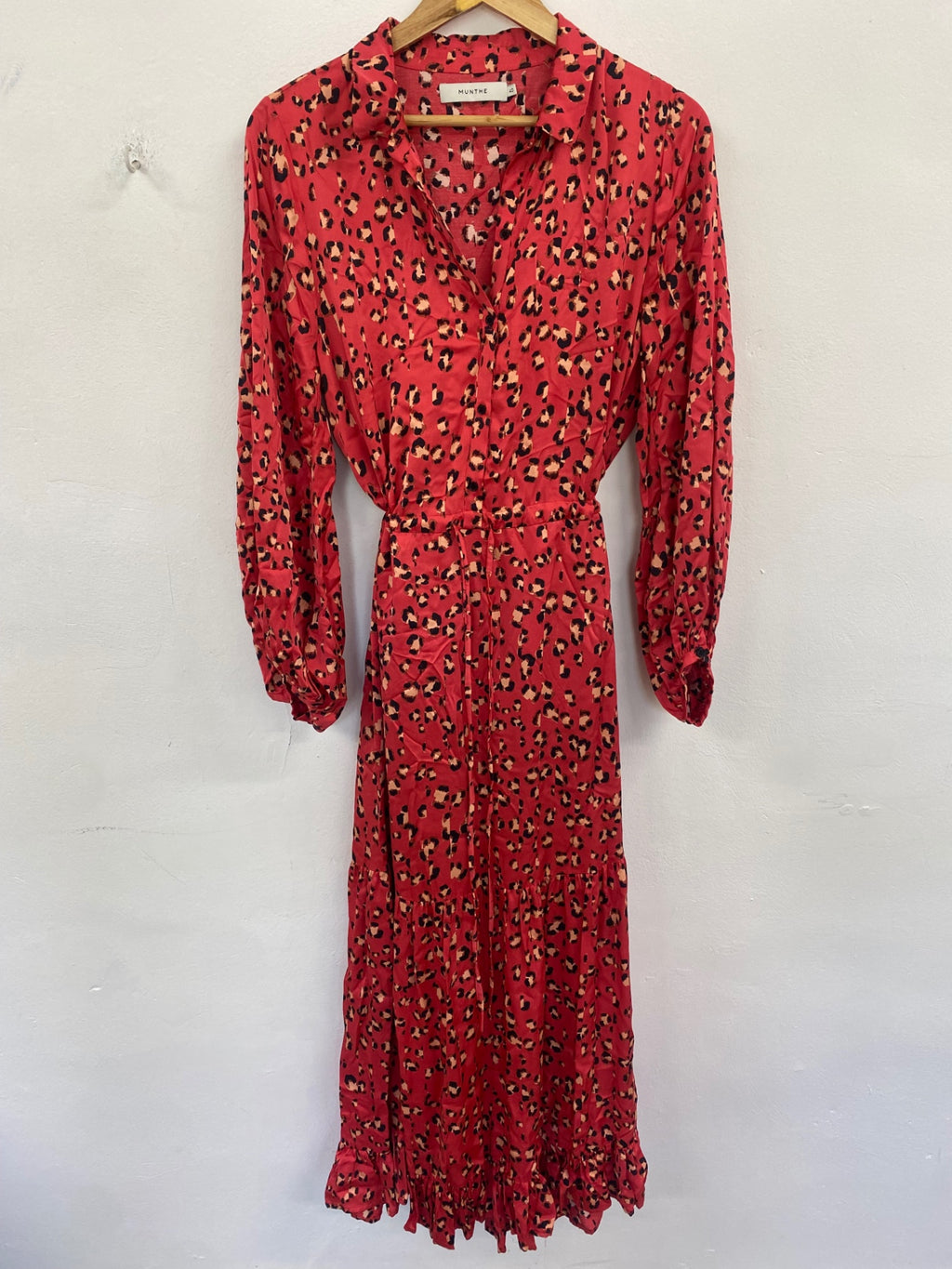 Fabulous MUNTHE Maxi Dress UK12 Coral tiered animal leopard print KW605