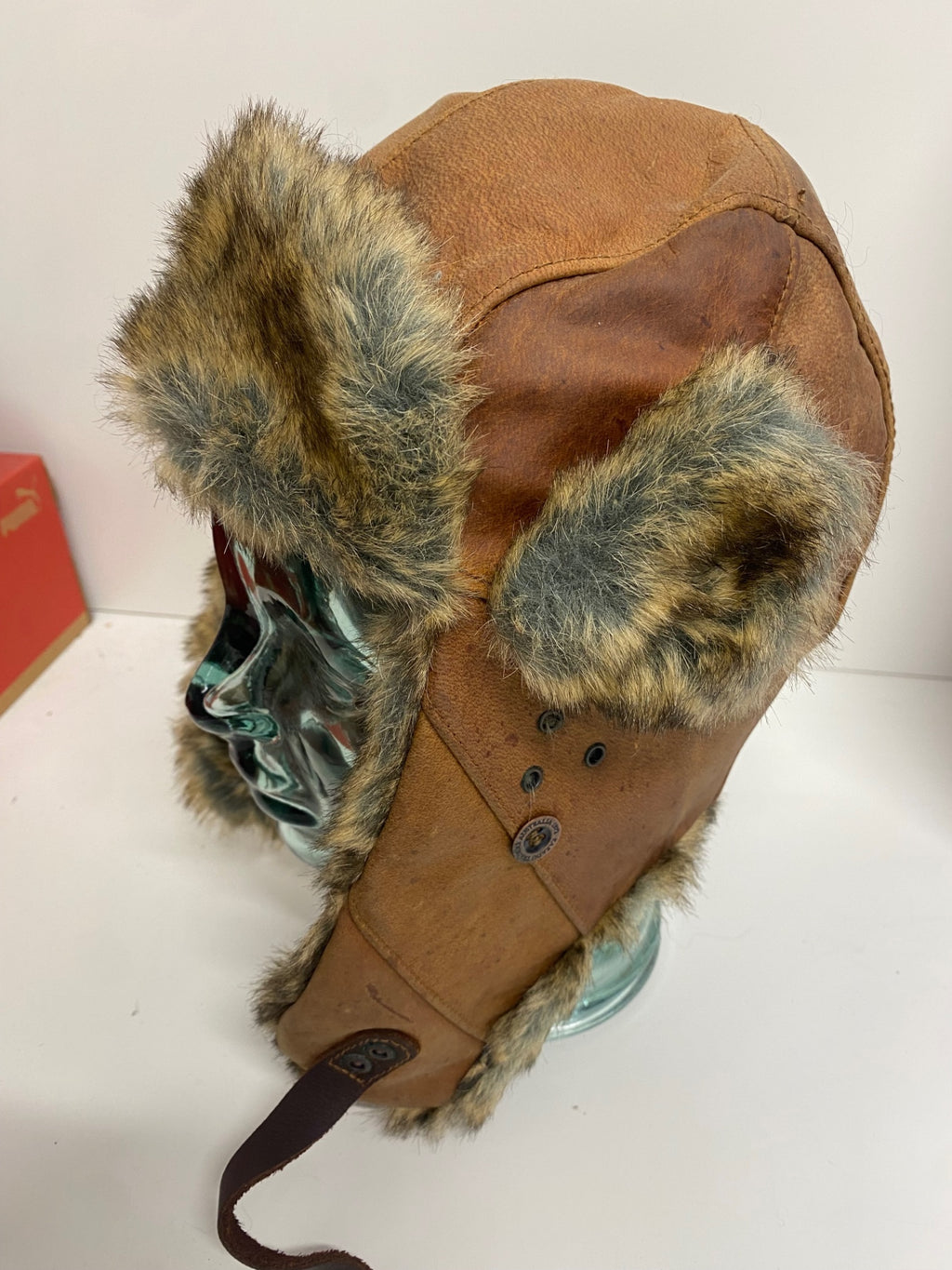 Fabulous Kakadu Flying Cap S Brown leather faux fur Trapper ear flaps KW605