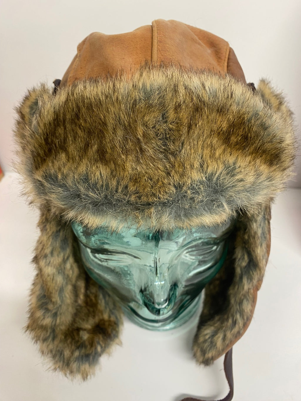 Fabulous Kakadu Flying Cap S Brown leather faux fur Trapper ear flaps KW605