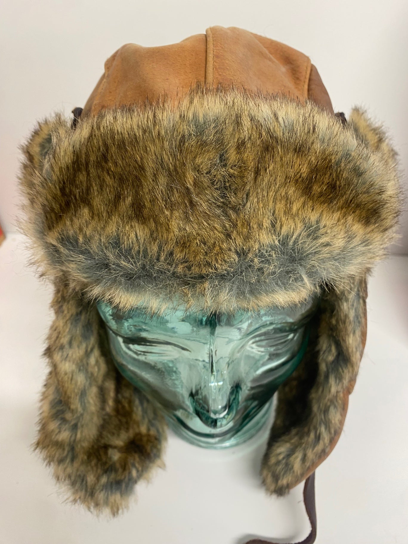Fabulous Kakadu Flying Cap S Brown leather faux fur Trapper ear flaps KW605