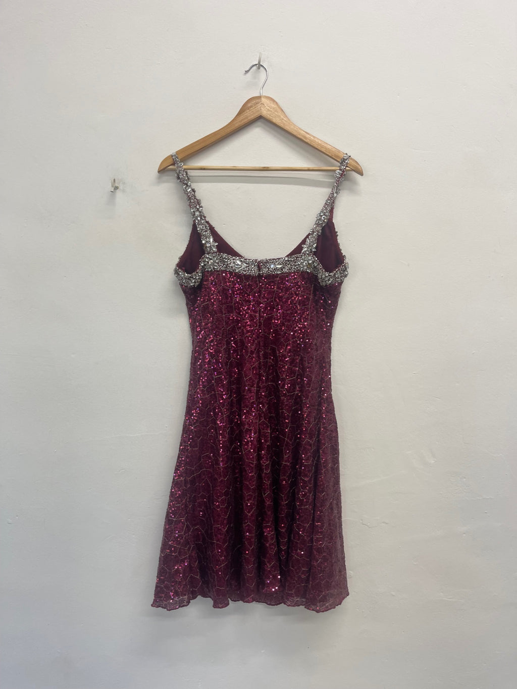 Fabulous Vintage Y2K heavily embellished Official Dress Uk14 Pink & silver KW605