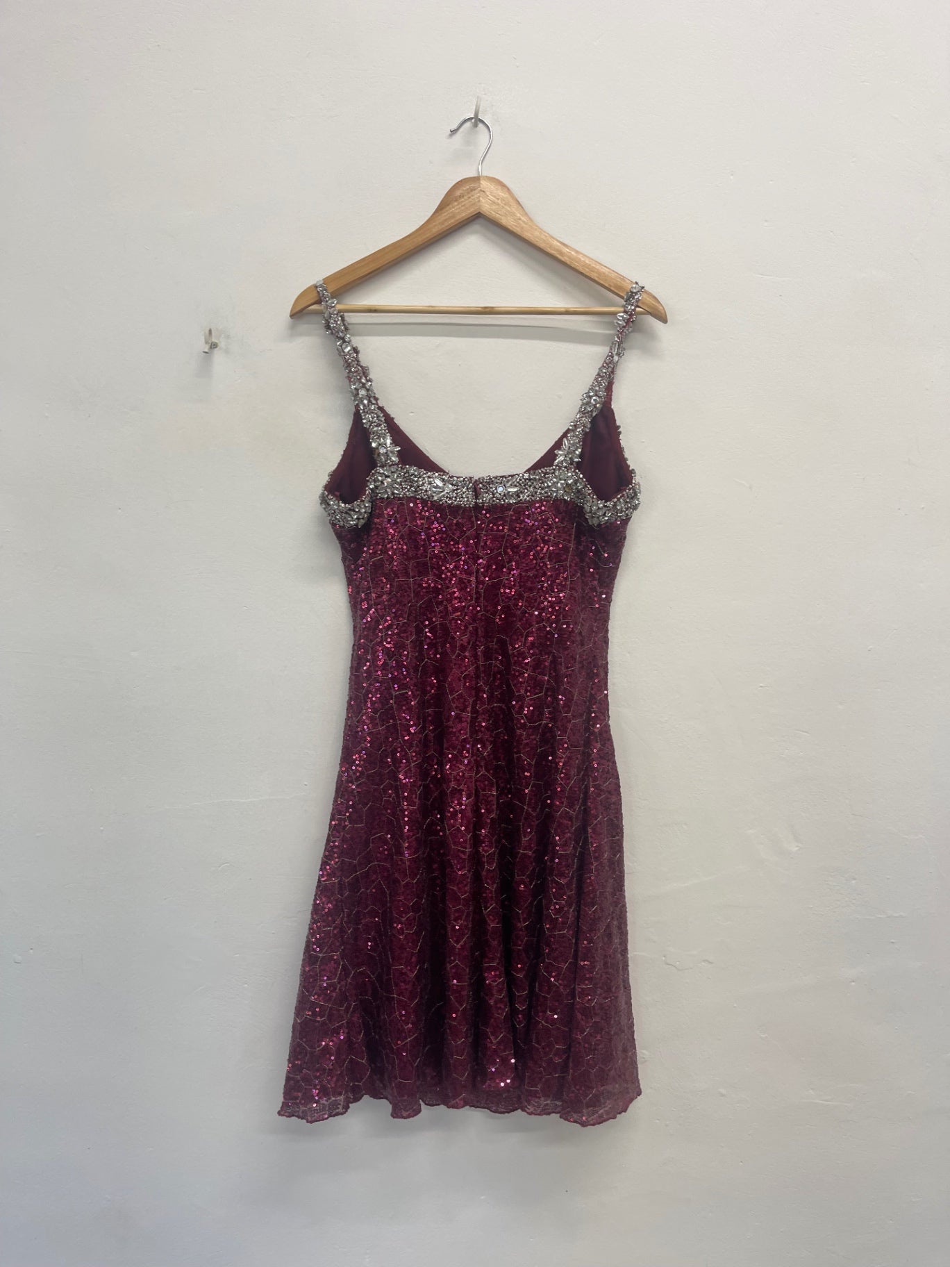 Fabulous Vintage Y2K heavily embellished Official Dress Uk14 Pink & silver KW605